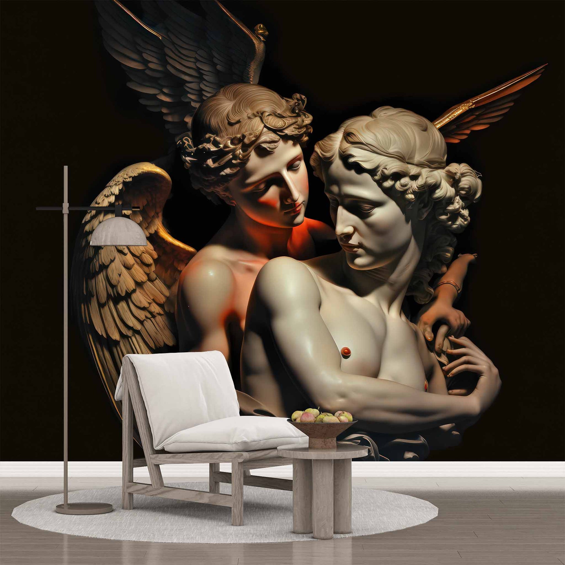 Mythological Statue Wall Mural | Cupid and Psyche Wallpaper YM-00276 
