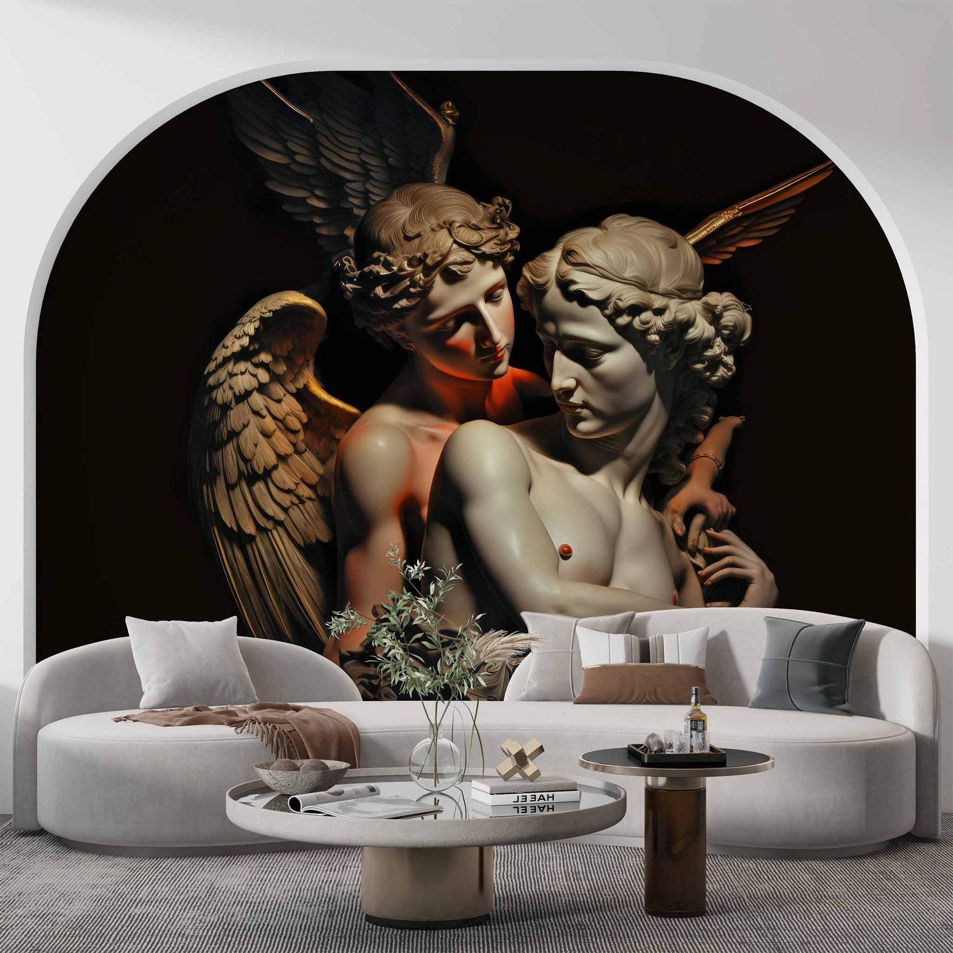 Mythological Statue Wall Mural | Cupid and Psyche Wallpaper YM-00276