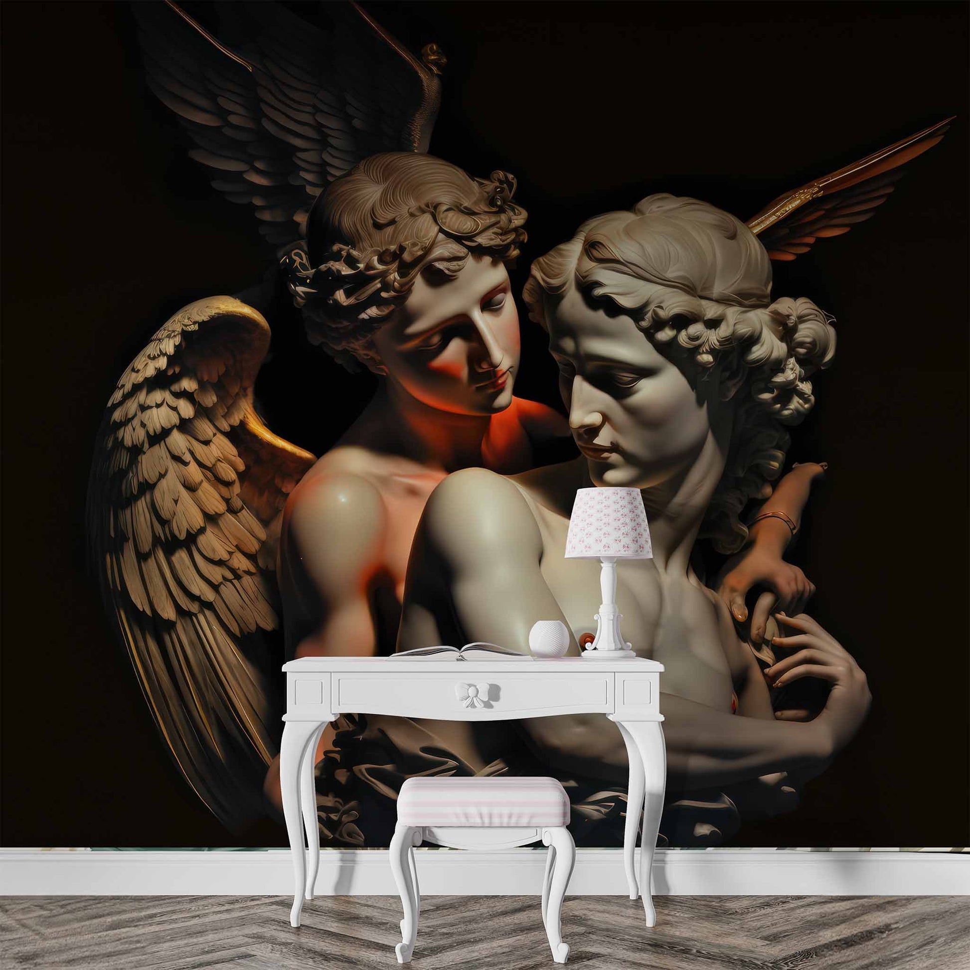 Mythological Statue Wall Mural | Cupid and Psyche Wallpaper YM-00276