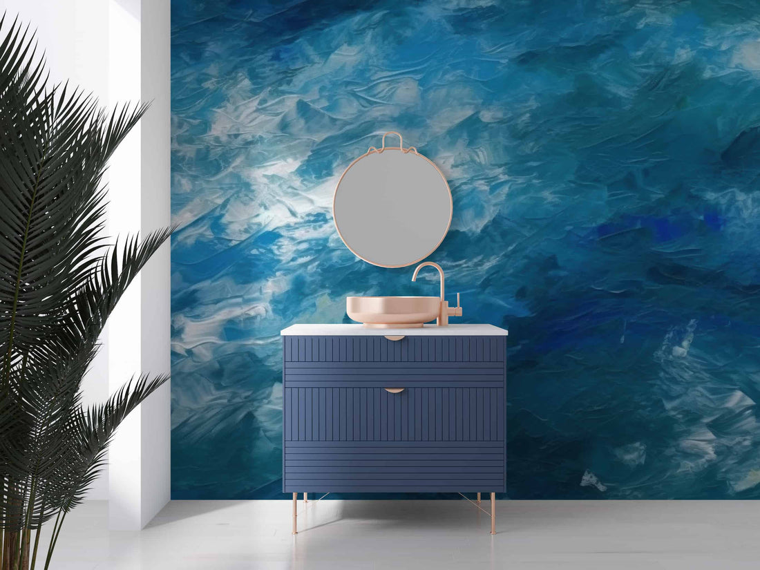 Navy Blue Oil Painting Wallpaper | Textured Wall Mural YS-04048