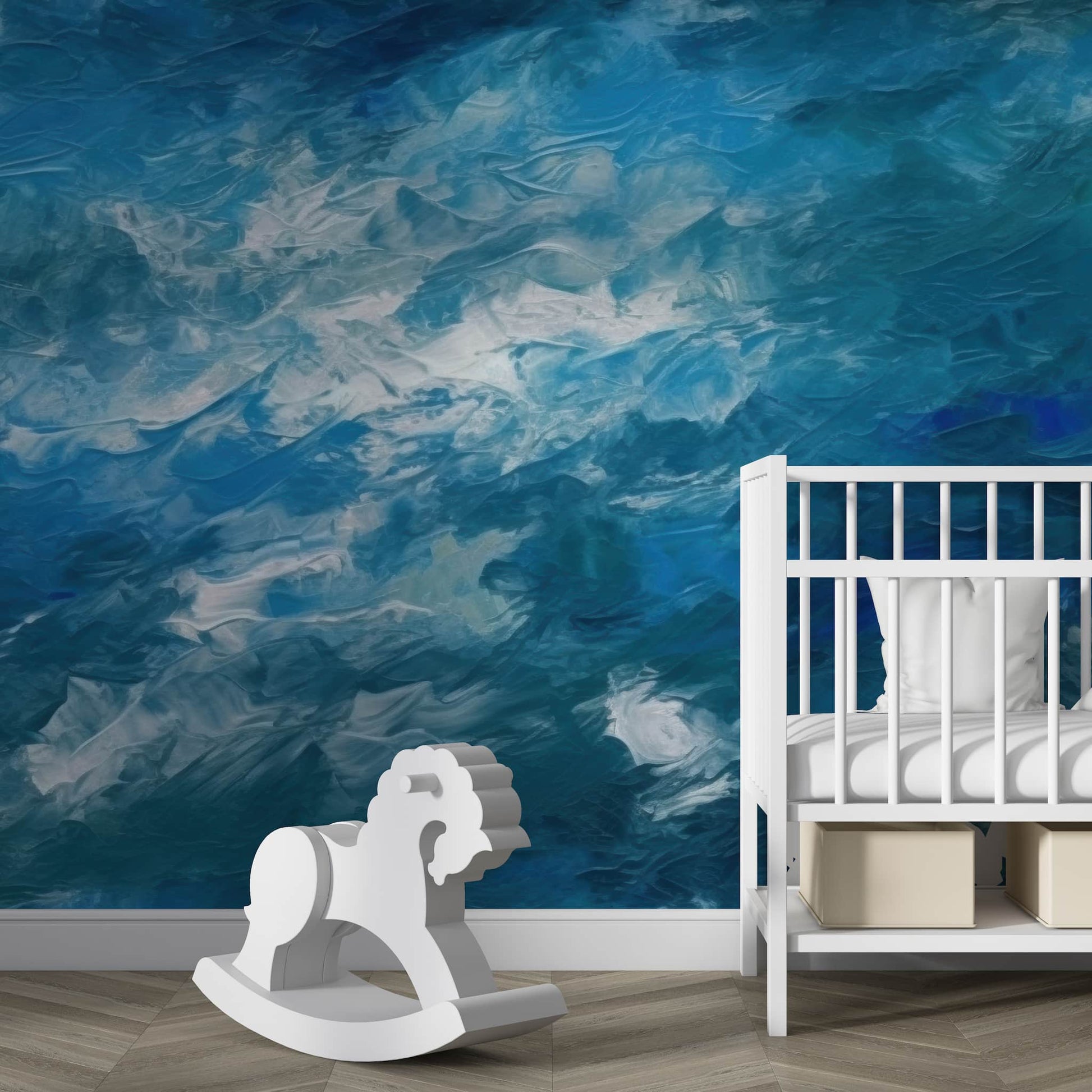 Navy Blue Oil Painting Wallpaper | Textured Wall Mural YS-04048