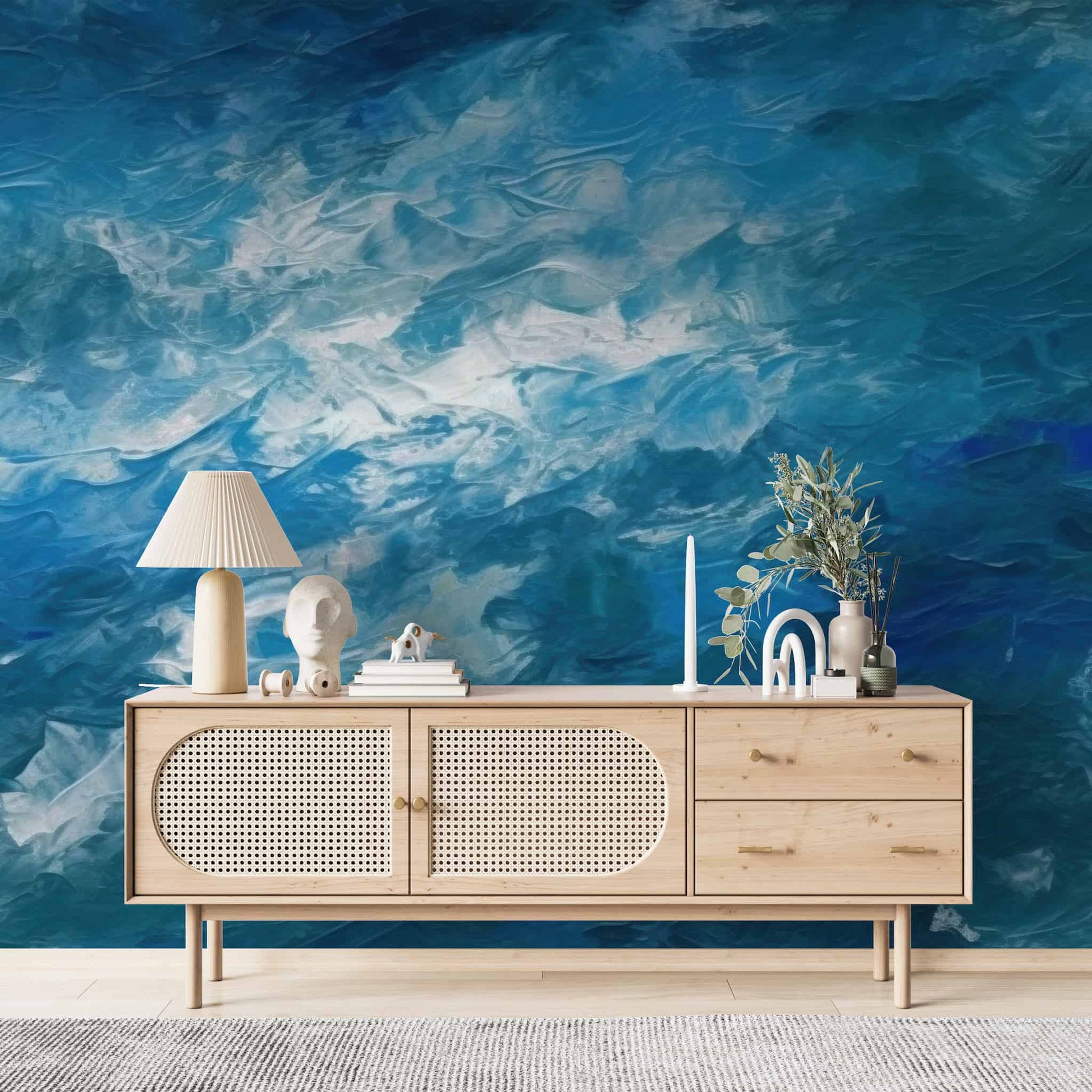 Navy Blue Oil Painting Wallpaper | Textured Wall Mural YS-04048