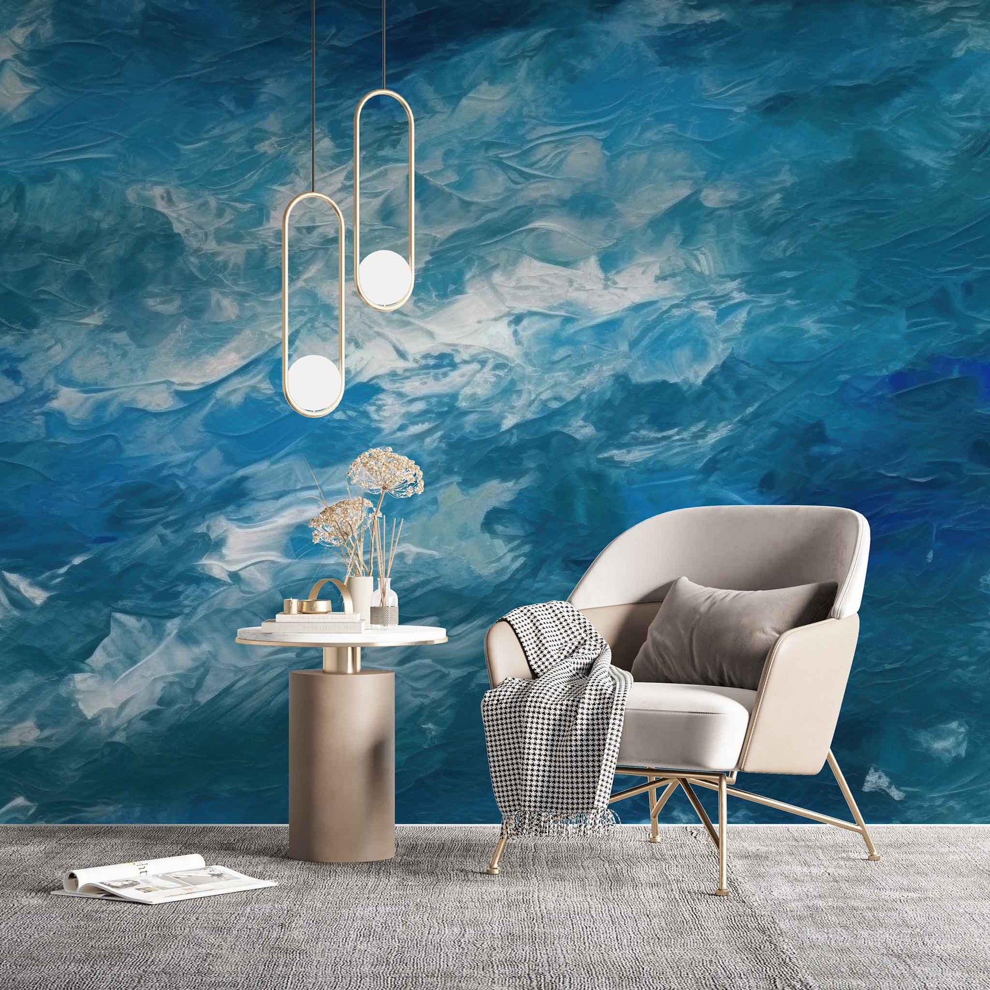 Navy Blue Oil Painting Wallpaper | Textured Wall Mural YS-04048