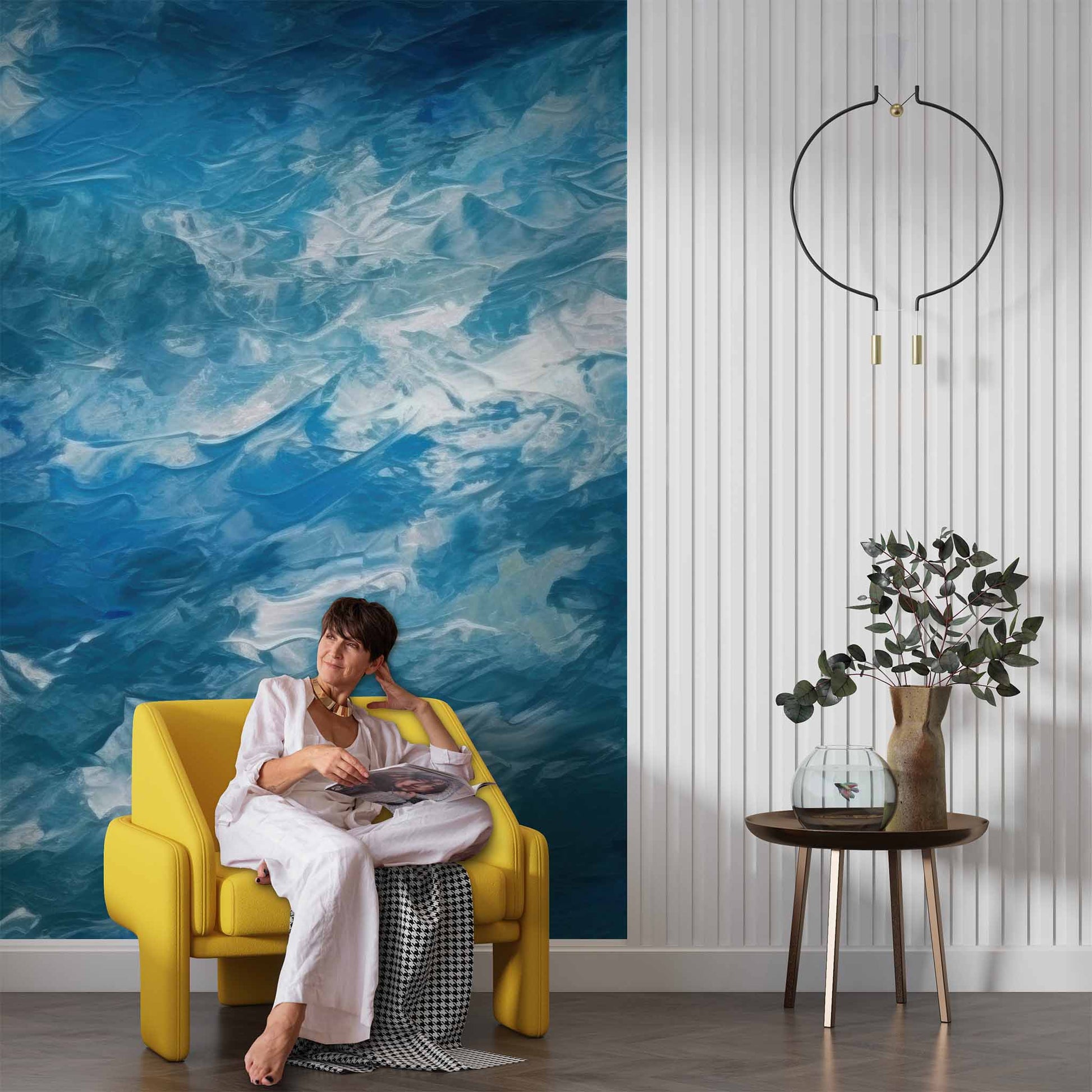 Navy Blue Oil Painting Wallpaper | Textured Wall Mural YS-04048