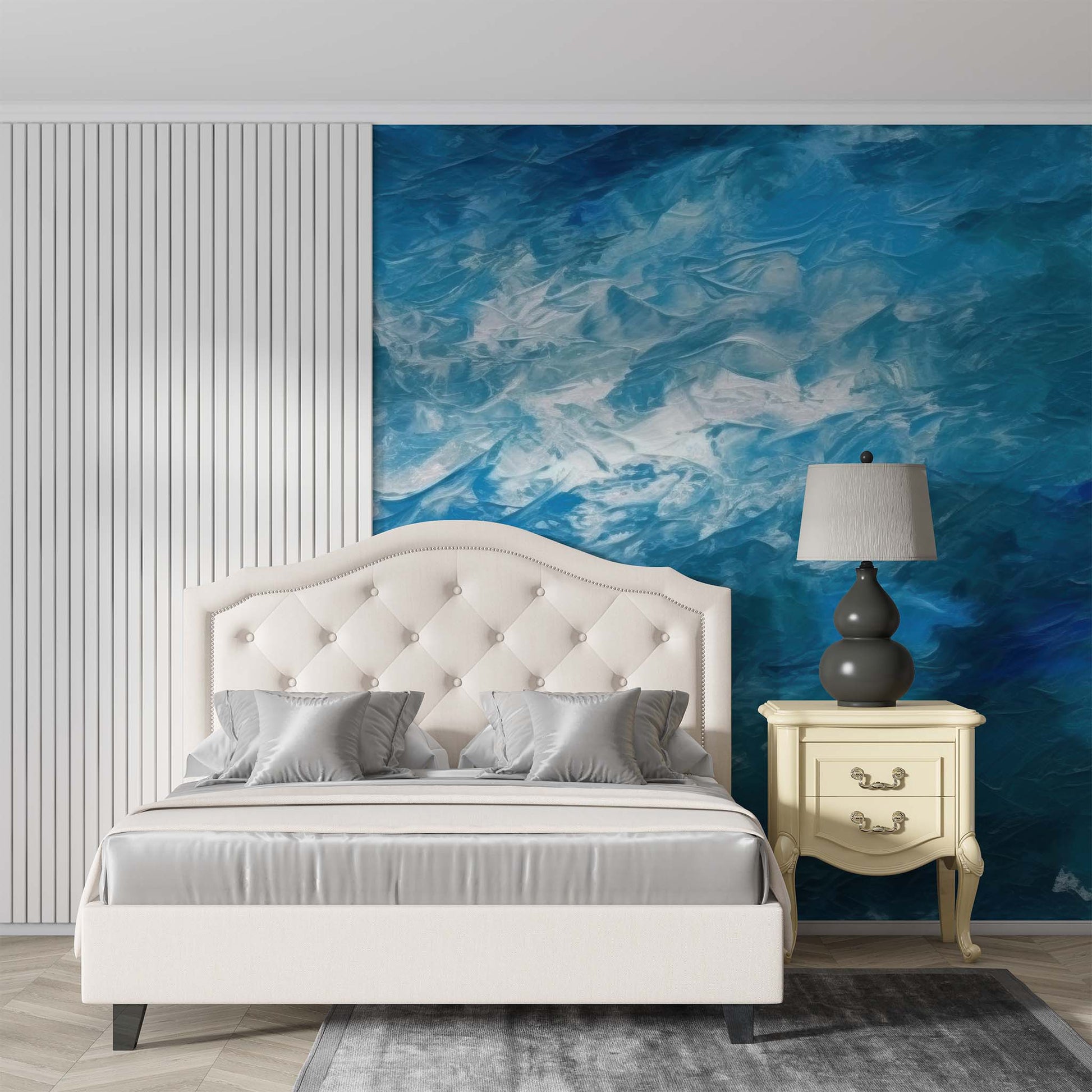Navy Blue Oil Painting Wallpaper | Textured Wall Mural YS-04048