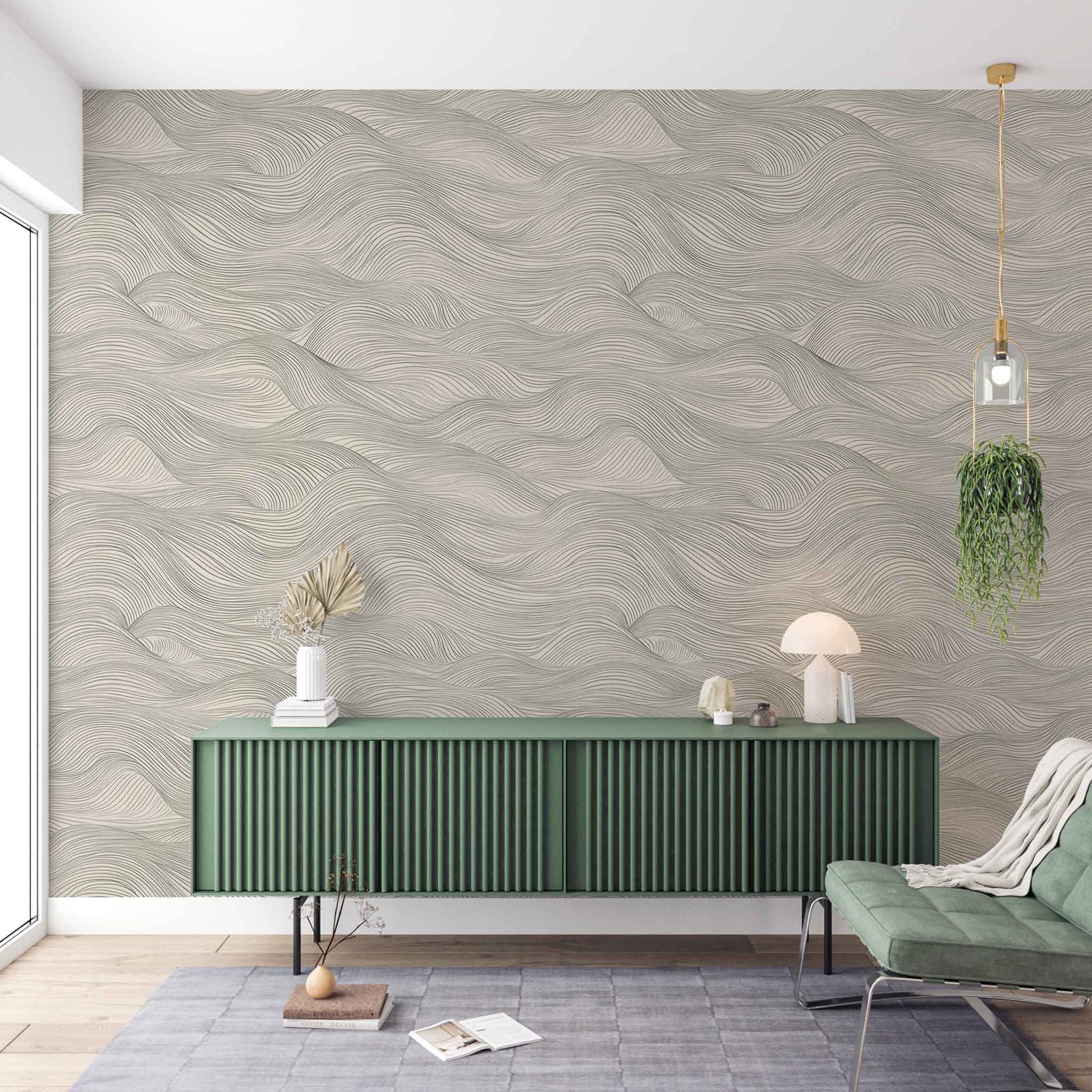 Neutral Gray Coastal Wave Wallpaper  Line Wall Mural YDT-04050