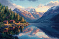 Panoramic Norwegian Fjord Wallpaper - Mountain Lake Mural YD-05097