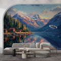 Panoramic Norwegian Fjord Wallpaper - Mountain Lake Mural YD-05097