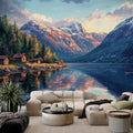 Panoramic Norwegian Fjord Wallpaper - Mountain Lake Mural YD-05097