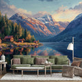 Panoramic Norwegian Fjord Wallpaper - Mountain Lake Mural YD-05097