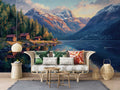 Panoramic Norwegian Fjord Wallpaper - Mountain Lake Mural YD-05097