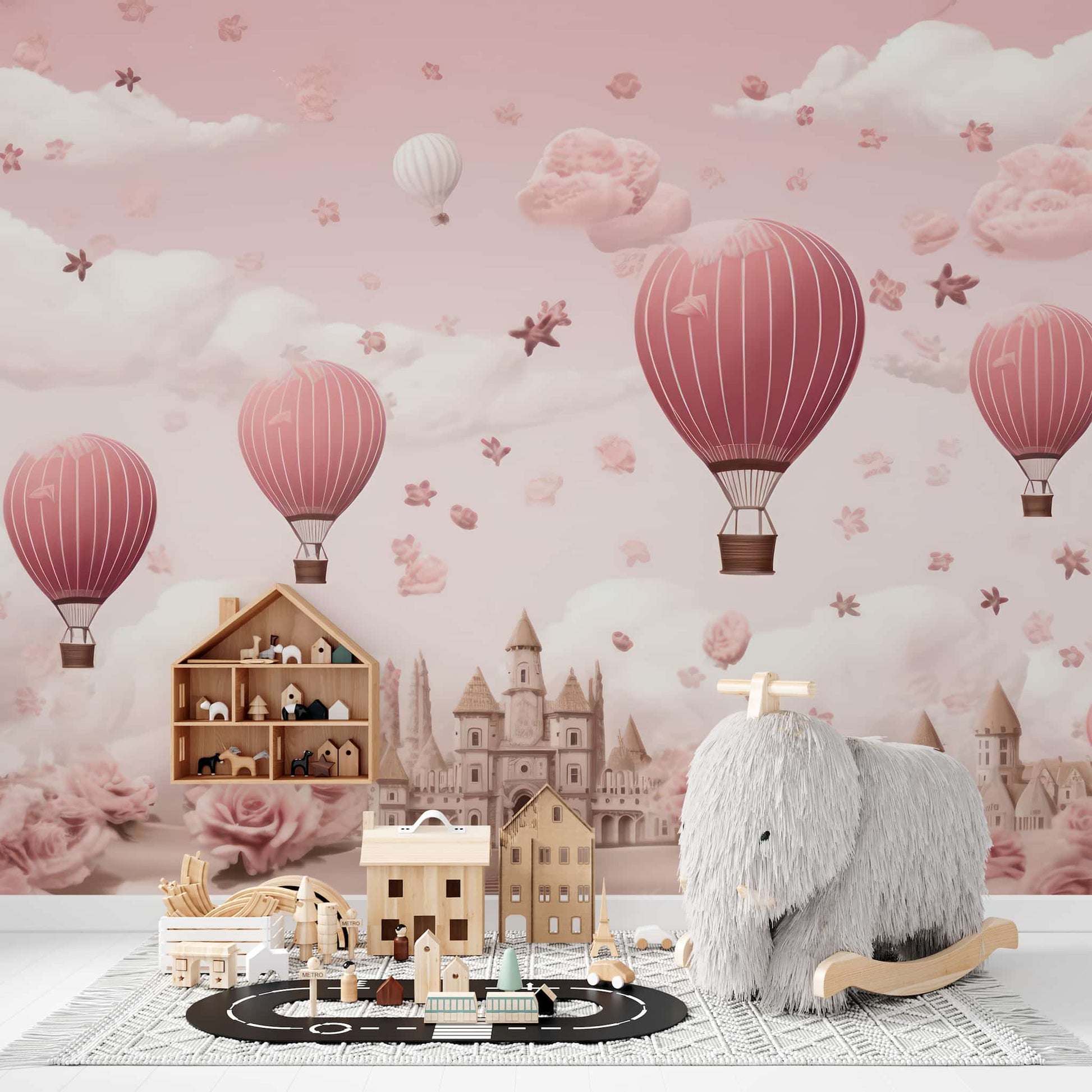 Pink Balloons Wallpaper | Watercolor Wall Mural YC0-02522