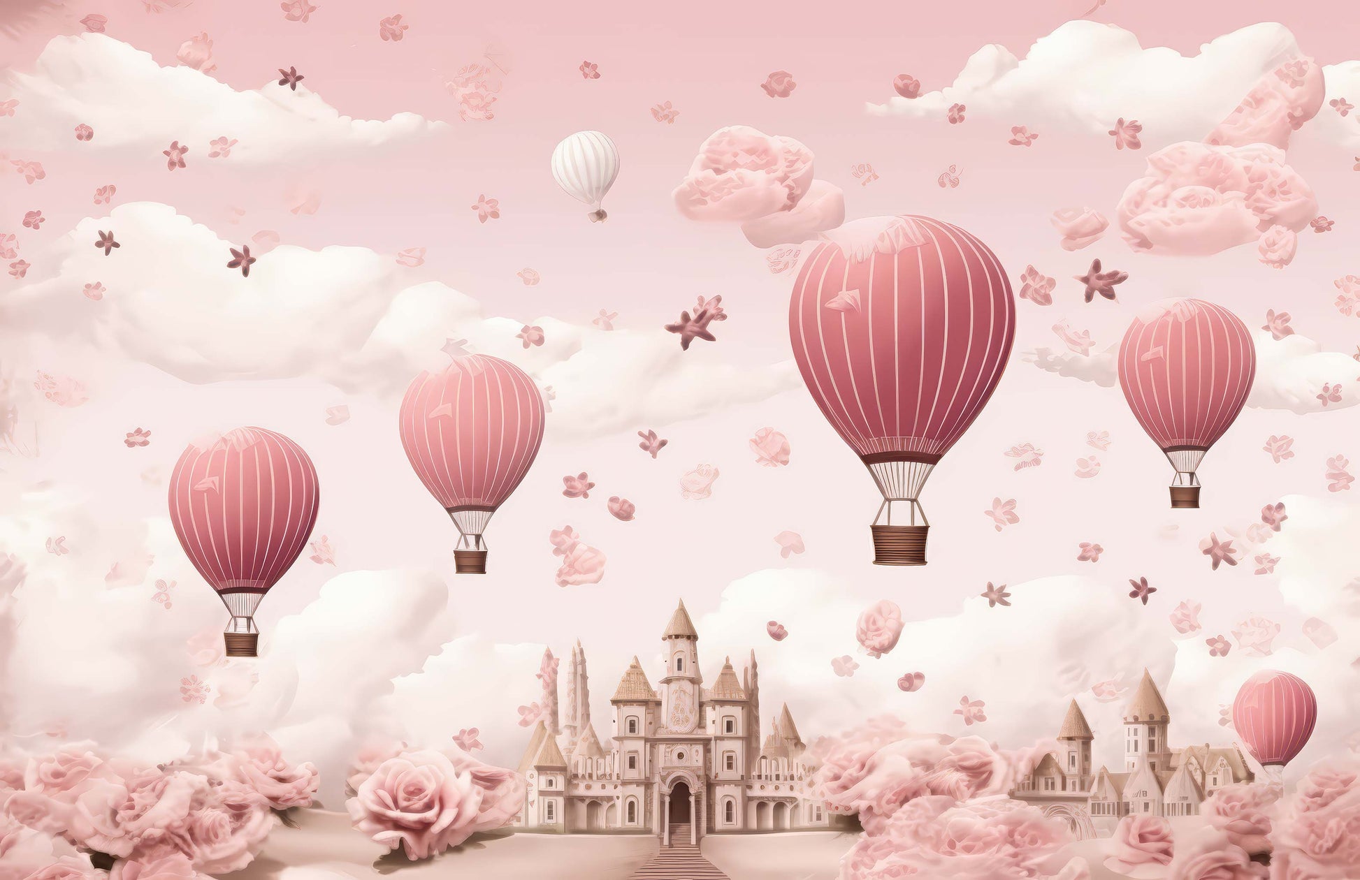 Pink Balloons Wallpaper | Watercolor Wall Mural YC0-02522