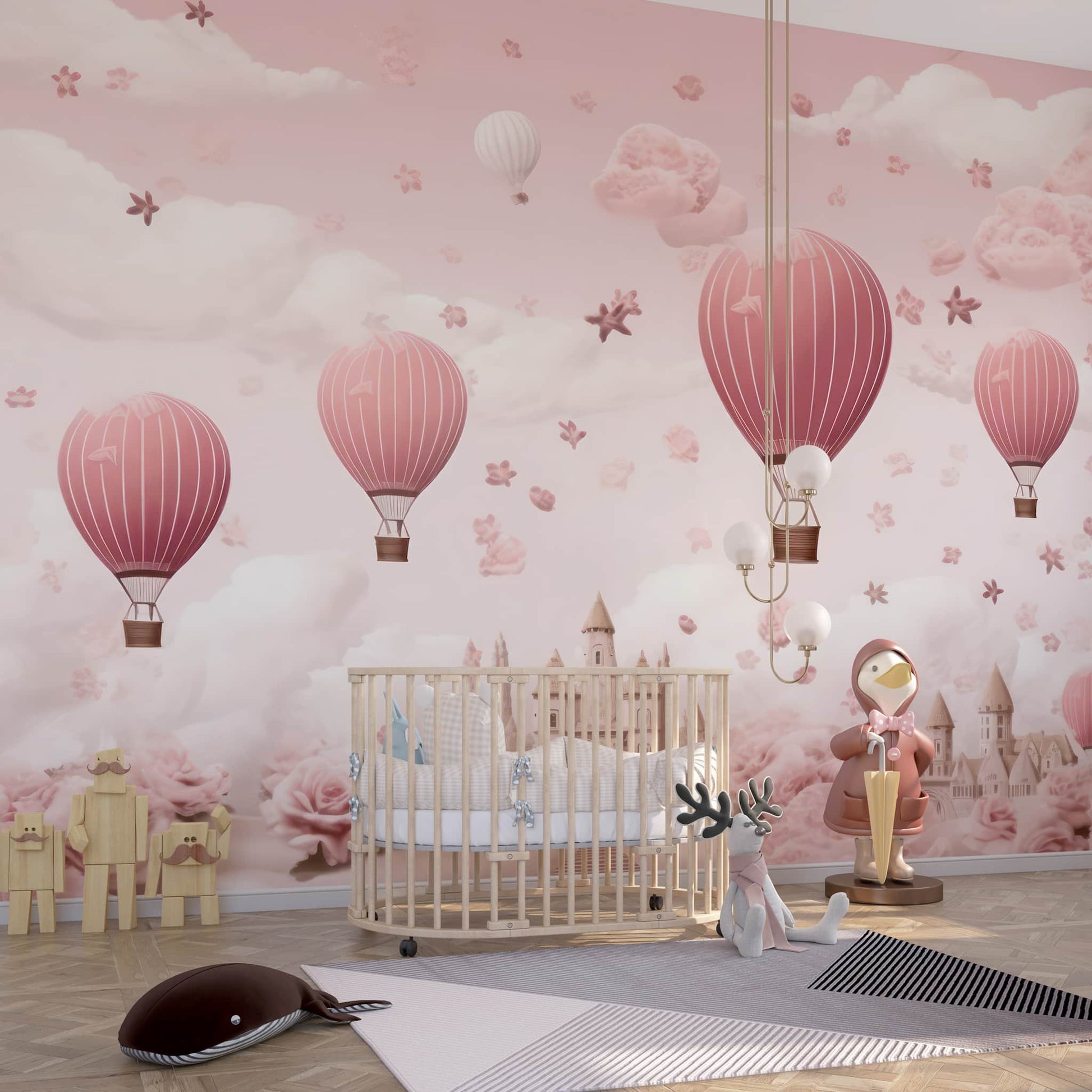 Pink Balloons Wallpaper | Watercolor Wall Mural YC0-02522 wallpaper peel and stick