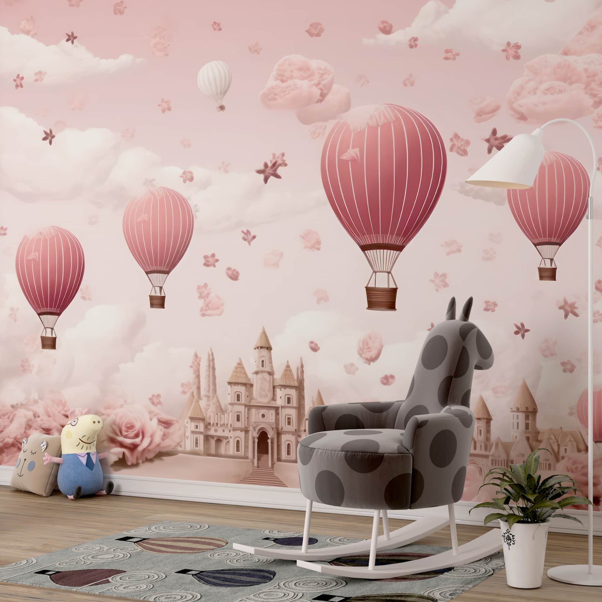 Pink Balloons Wallpaper | Watercolor Wall Mural YC0-02522