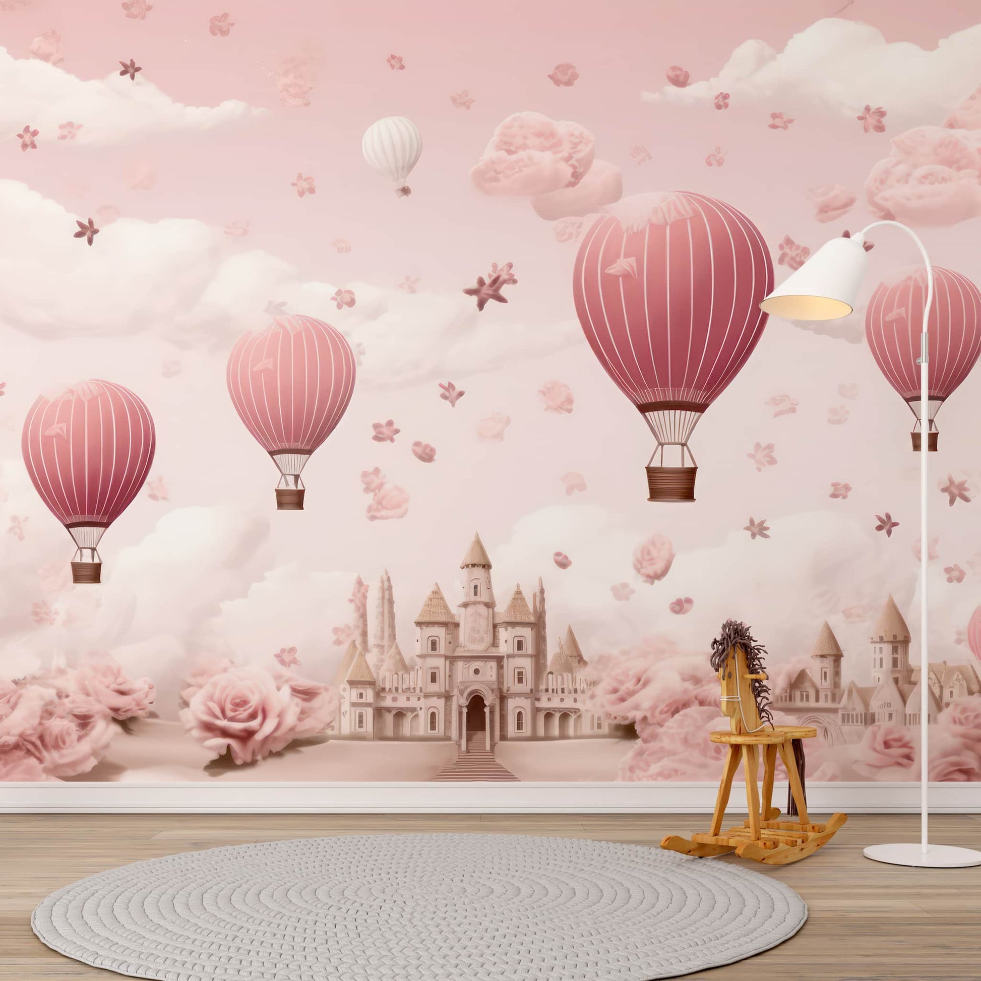 Pink Balloons Wallpaper | Watercolor Wall Mural YC0-02522