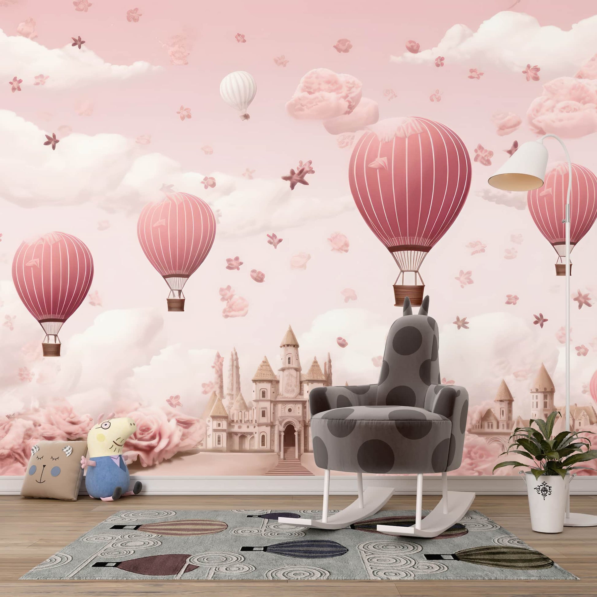 Pink Balloons Wallpaper | Watercolor Wall Mural YC0-02522