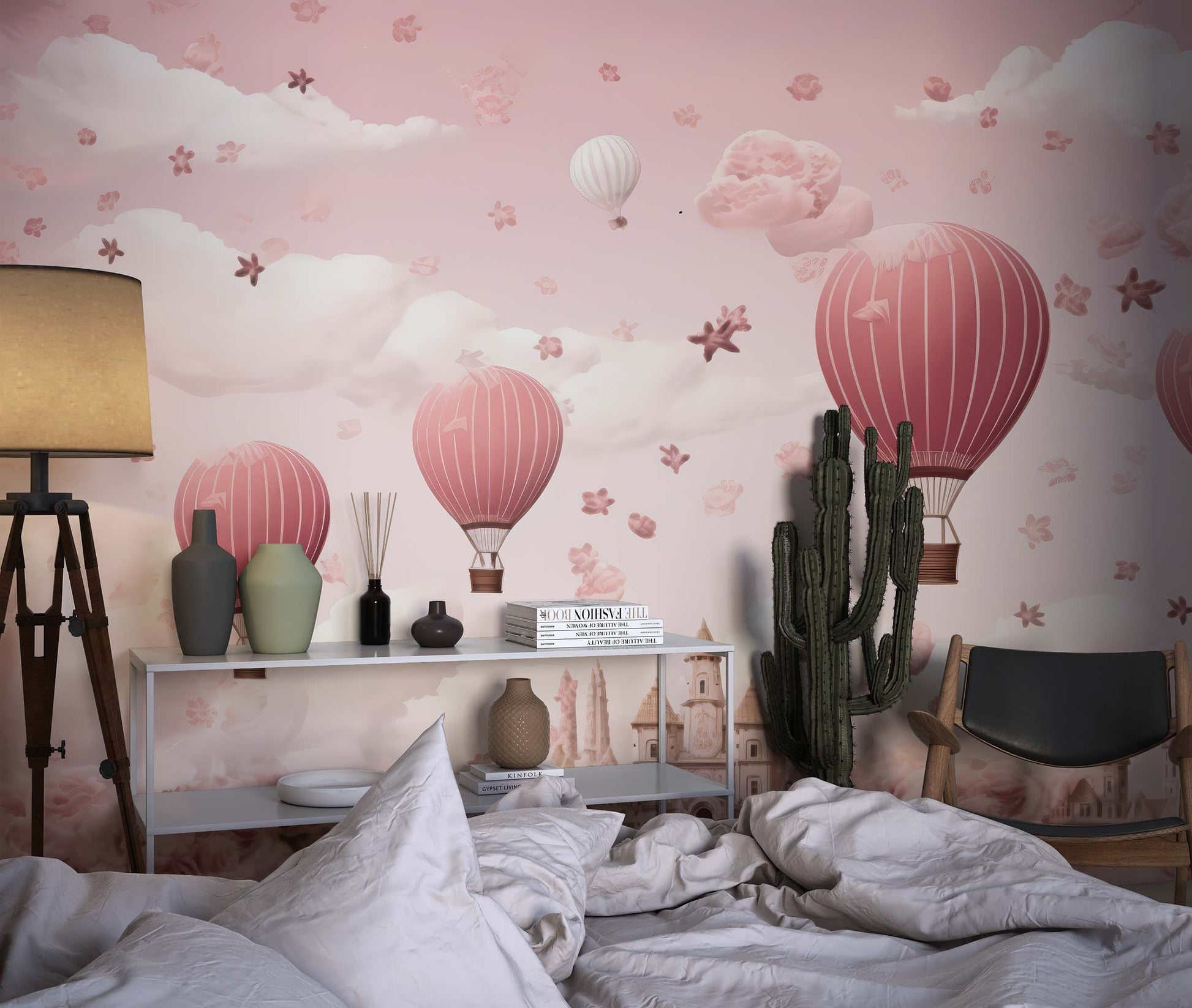 wallpaper peel and stick Pink Balloons Wallpaper | Watercolor Wall Mural YC0-02522