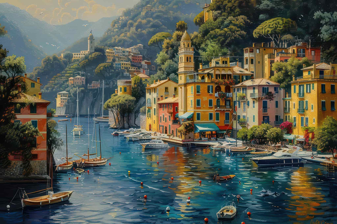 Portofino Landscape Wallpaper, Oil Painting Historical Wall Decal YD-05009