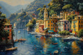 Portofino Landscape Wallpaper, Oil Painting Historical Wall Decal YD-05009