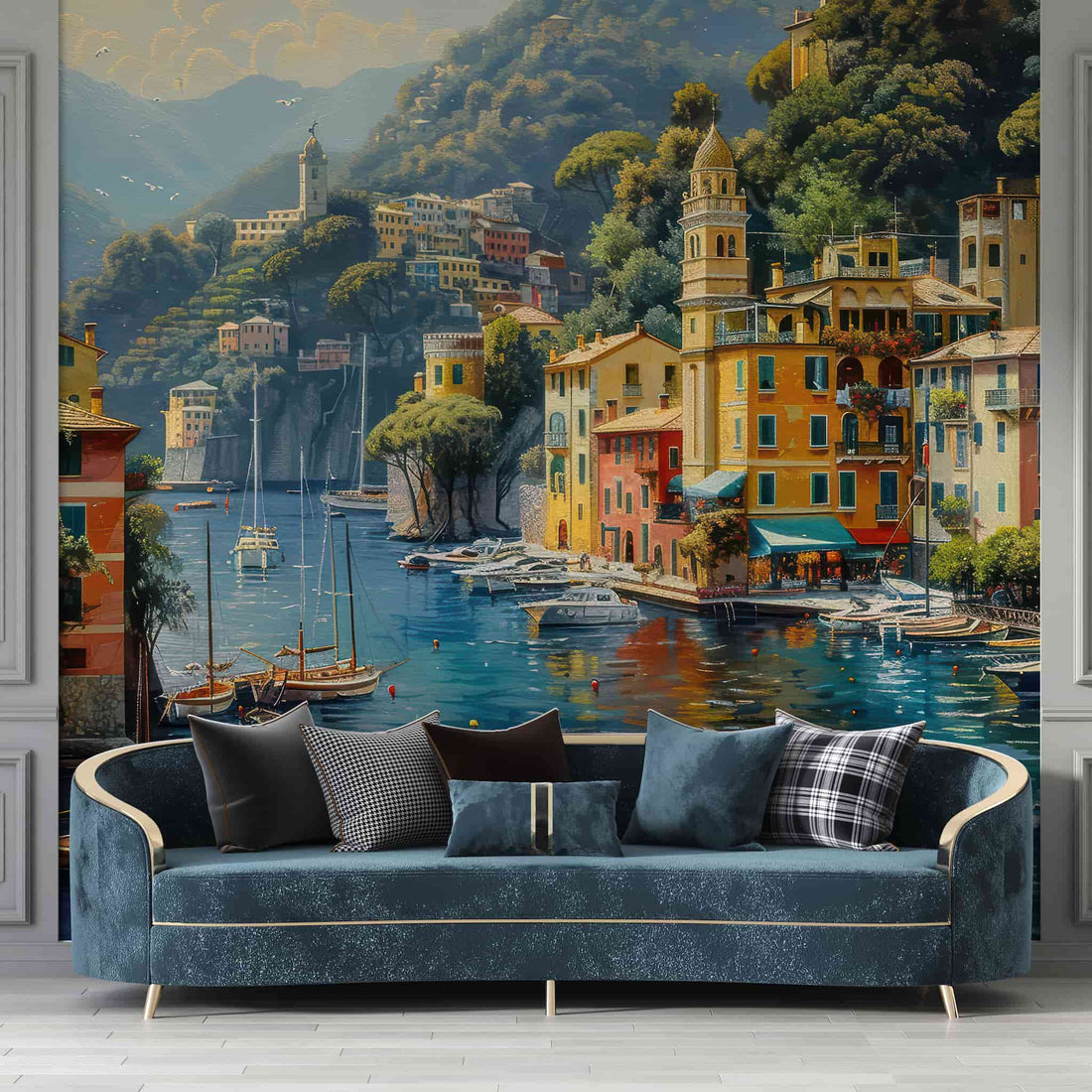 Portofino Landscape Wallpaper, Oil Painting Historical Wall Decal YD-05009