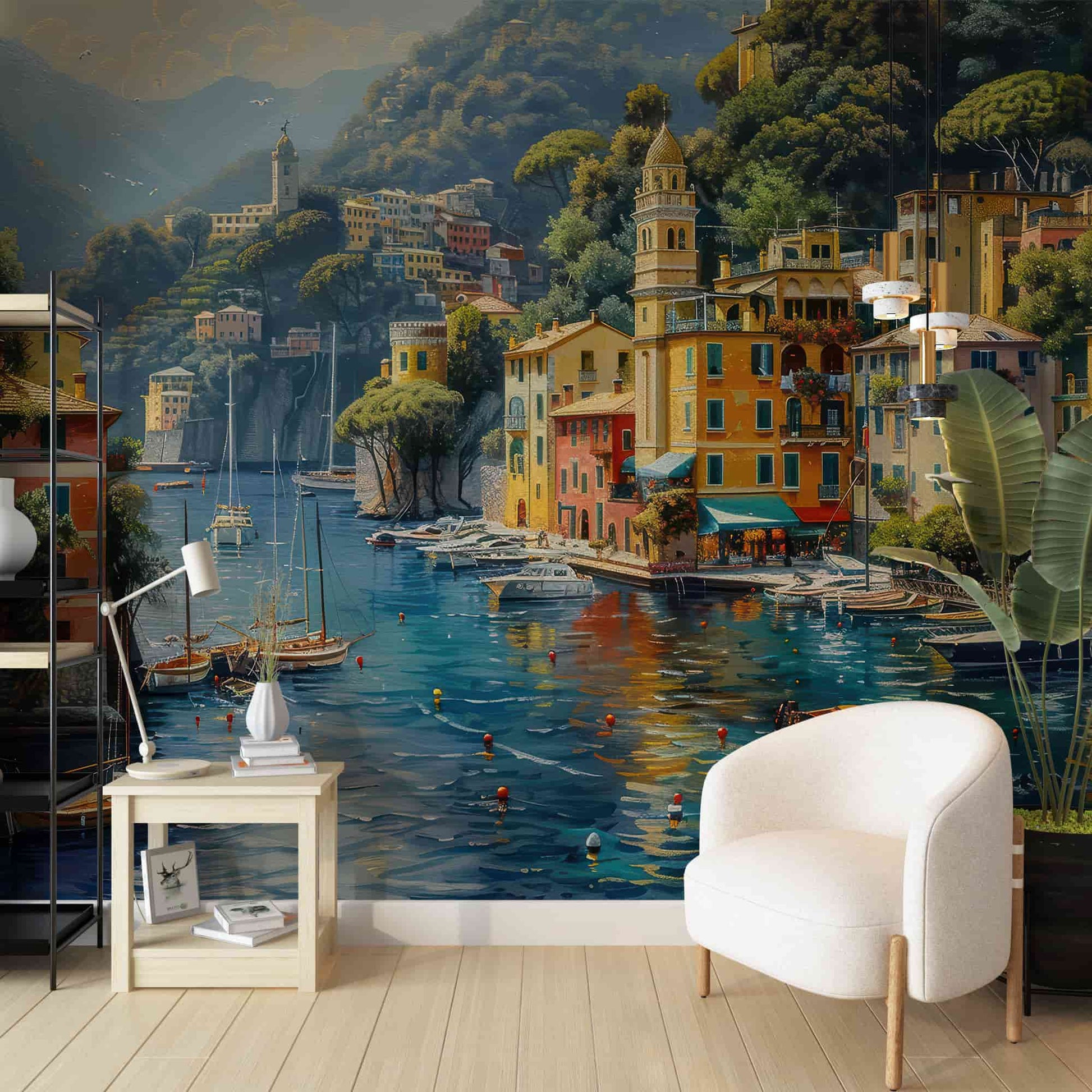 Portofino Landscape Wallpaper, Oil Painting Historical Wall Decal YD-05009