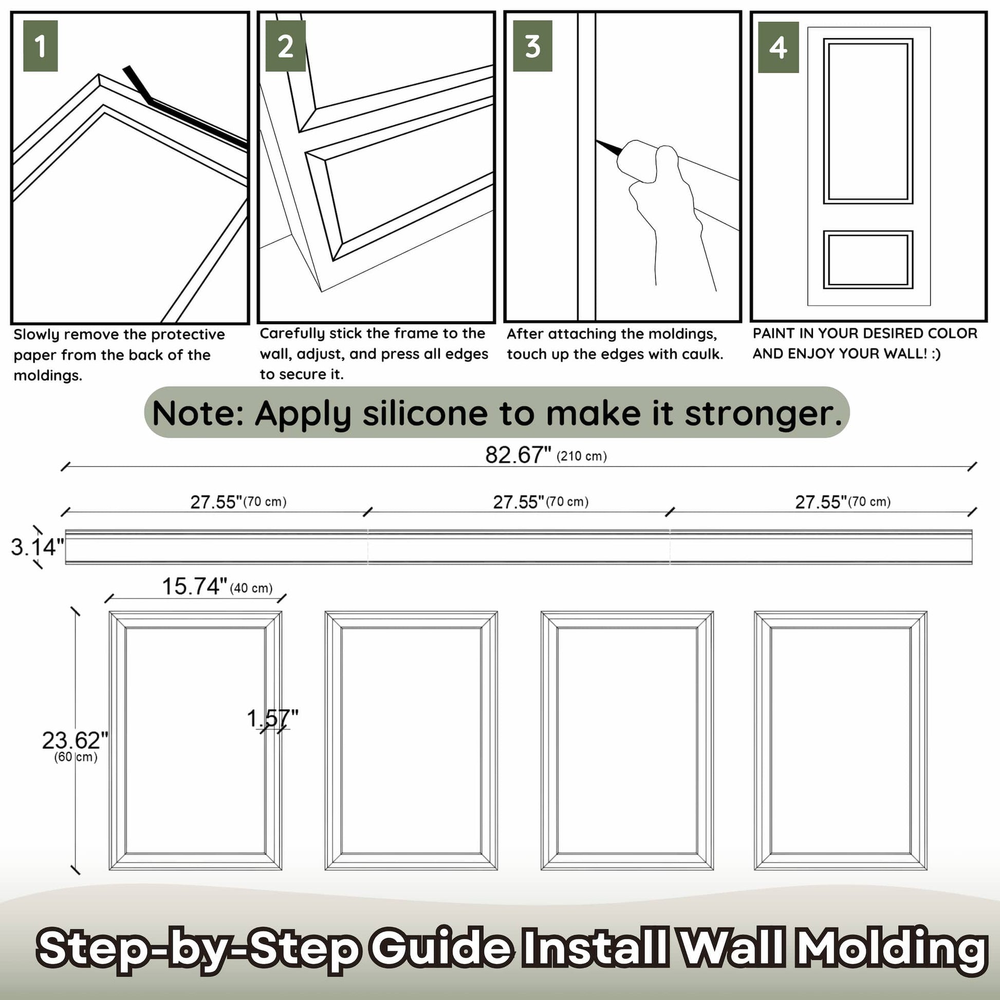 Pre-Cut Self Adhesive Frame Set  Peel and Stick Wall Molding Kit CST-003