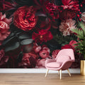 Red Floral Wallpaper 3D Realistic Roses, Orchids Wall Art YF-30027
