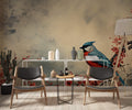 Red Floral Wallpaper, Bird Tree Wall Mural, Vintage Wallpaper YF-02538