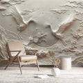 Relief Crane Wallpaper | Birds Embossed Wallpaper YH-30015