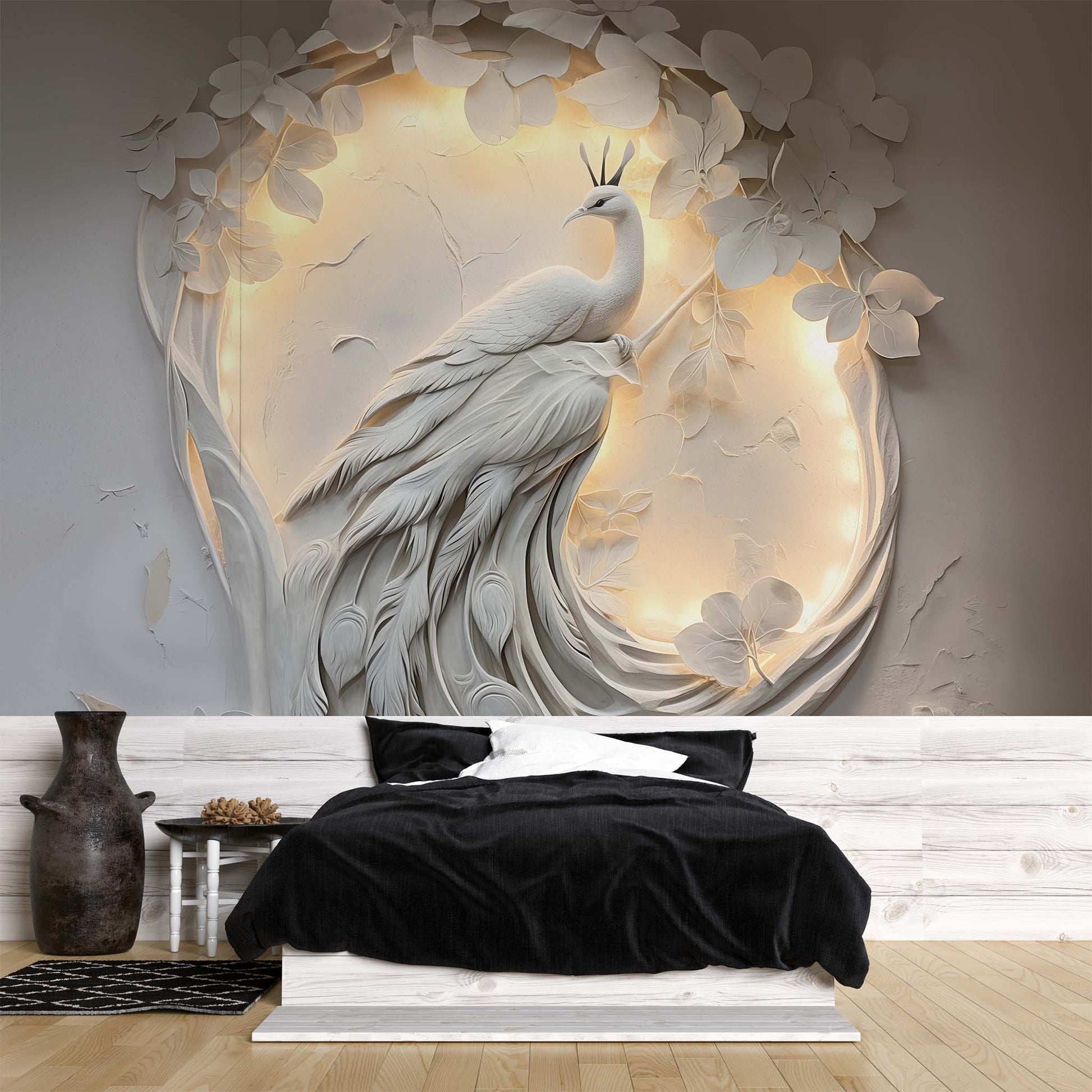 Relief Peacock Wallpaper | 3D Embossed Wallpaper YF-02477