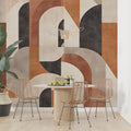 Retro Geometric Wallpaper Boho Beige and Brown Peel and Stick Wall Mural YMO-07028