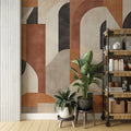 Retro Geometric Wallpaper Boho Beige and Brown Peel and Stick Wall Mural YMO-07028