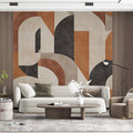 Retro Geometric Wallpaper Boho Beige and Brown Peel and Stick Wall Mural YMO-07028