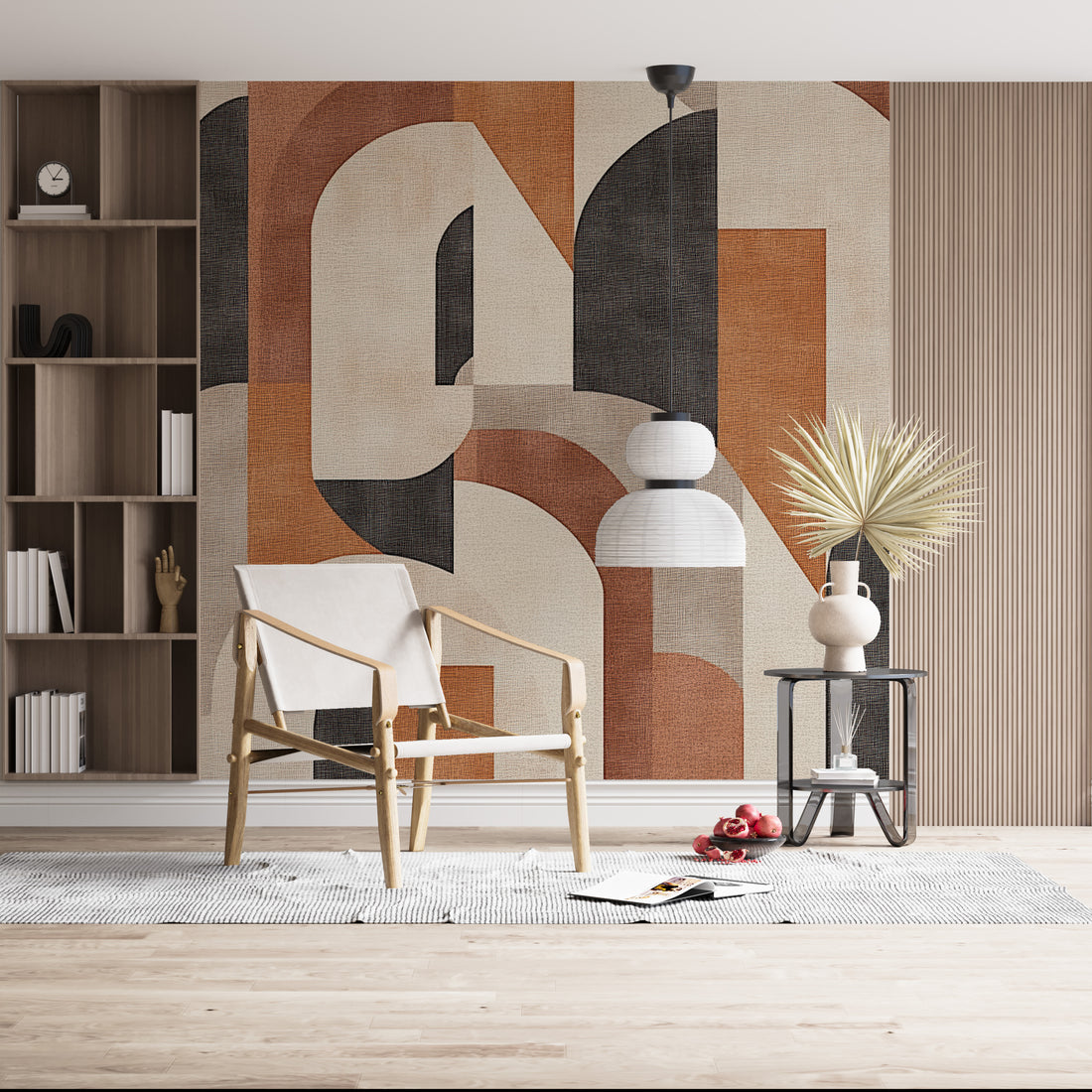 Retro Geometric Wallpaper Boho Beige and Brown Peel and Stick Wall Mural YMO-07028