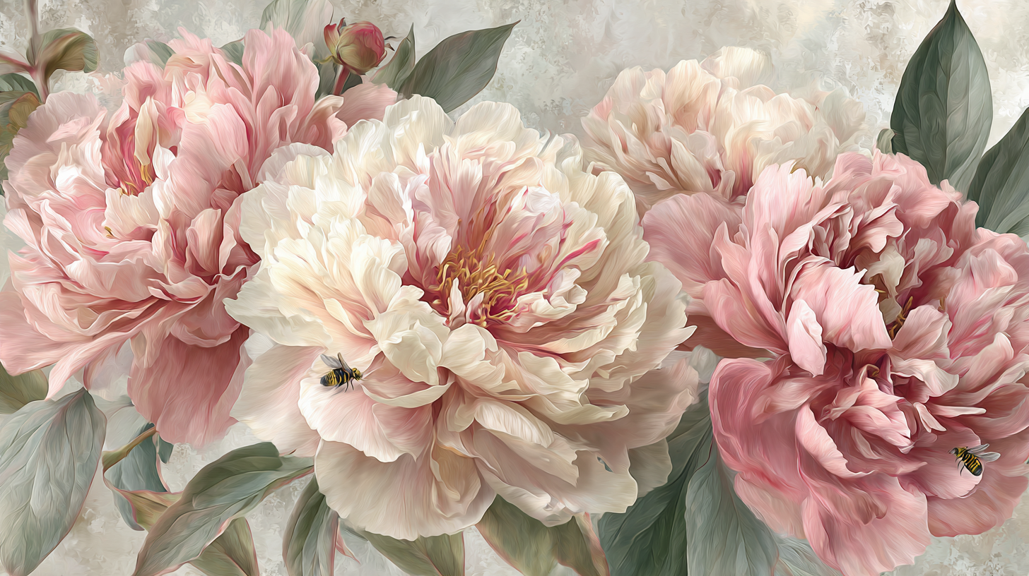 Romantic Pink Peony Wallpaper Botanical Floral Wall Mural for Elegant Interiors YF-06038