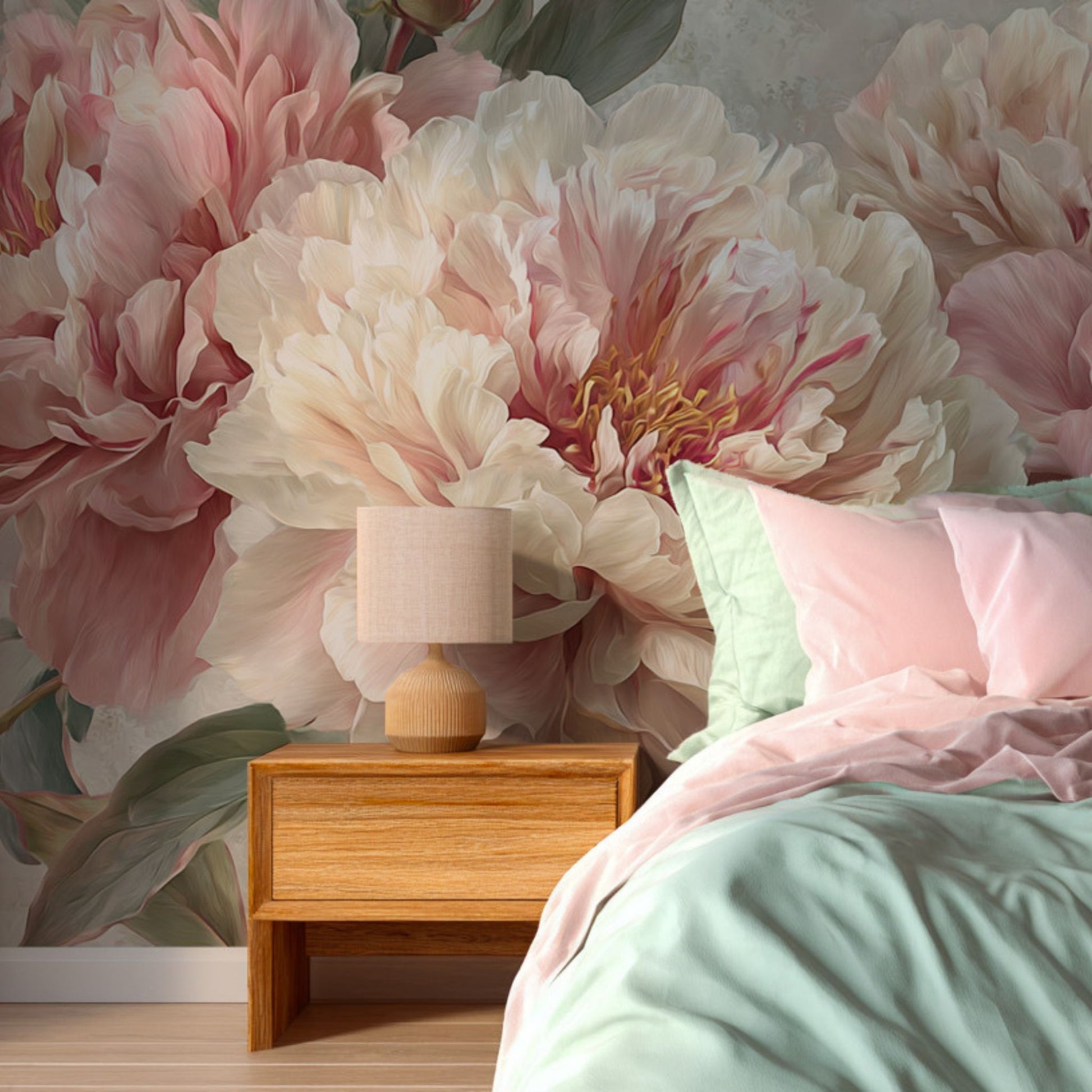 Romantic Pink Peony Wallpaper Botanical Floral Wall Mural for Elegant Interiors YF-06038