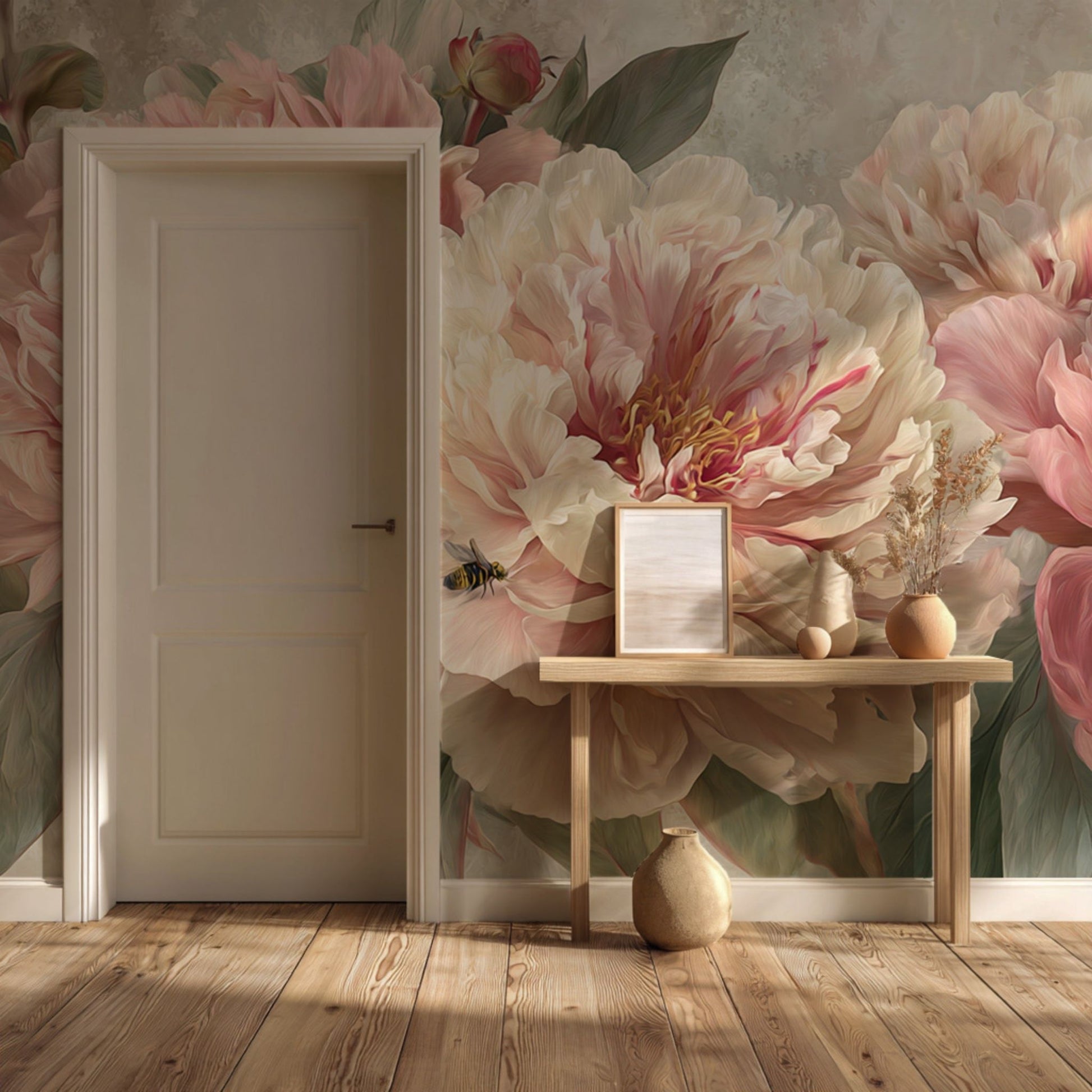 Romantic Pink Peony Wallpaper Botanical Floral Wall Mural for Elegant Interiors YF-06038