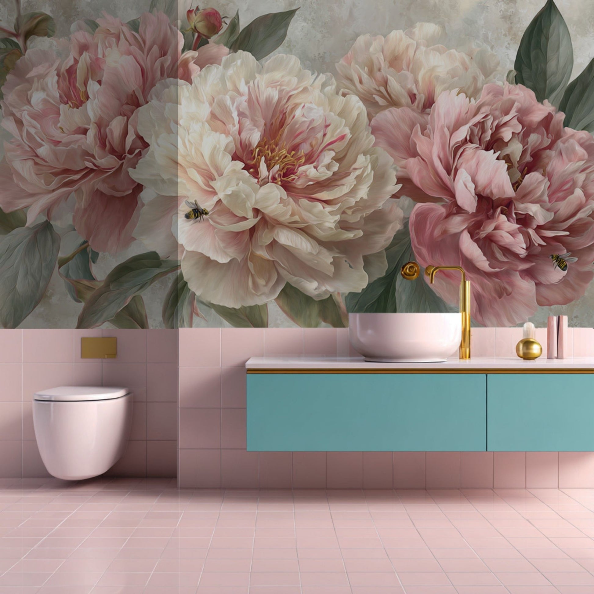 Romantic Pink Peony Wallpaper Botanical Floral Wall Mural for Elegant Interiors YF-06038