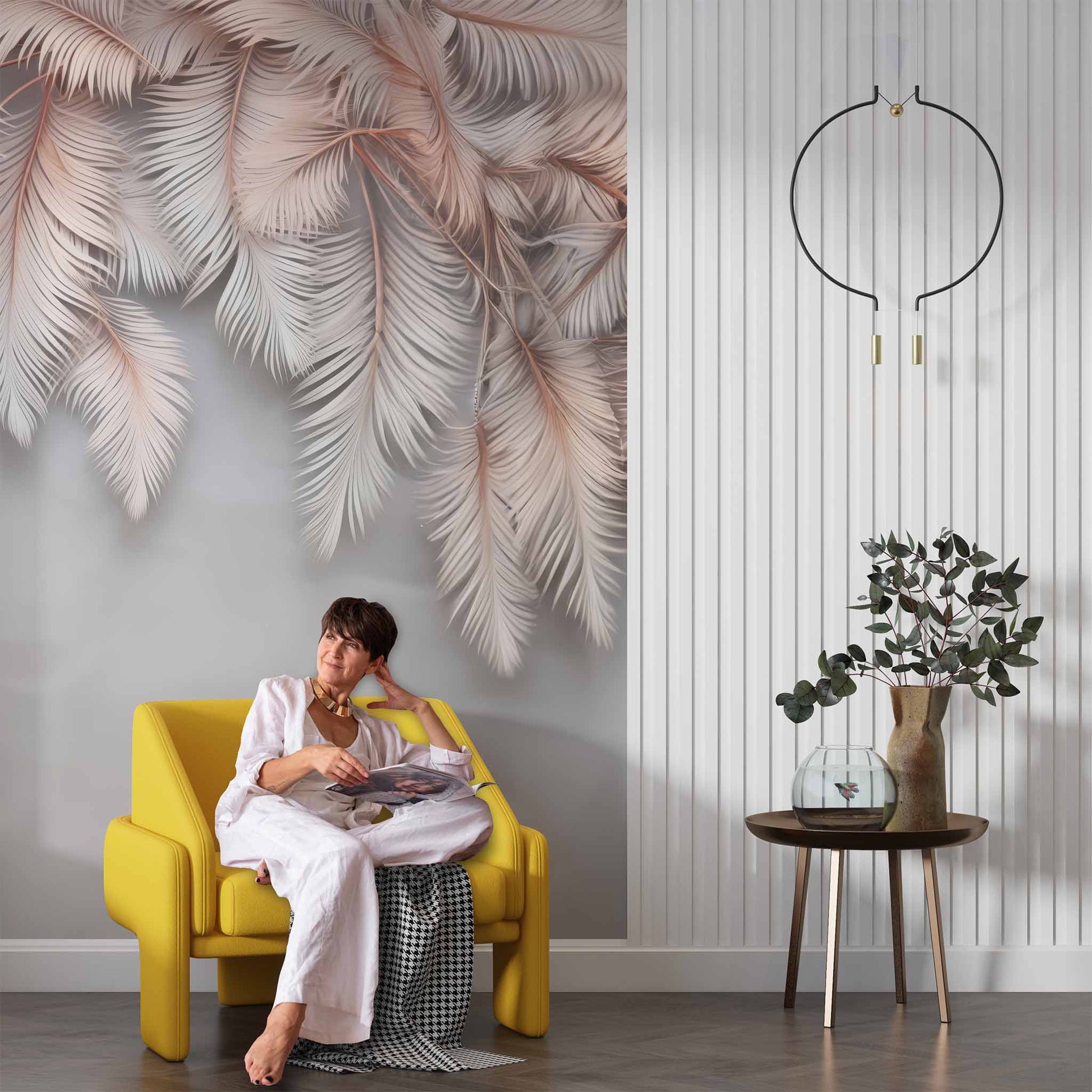 Rose Beige Feather Wallpaper | Elegant Feather Design for Modern Interiors YD-02409