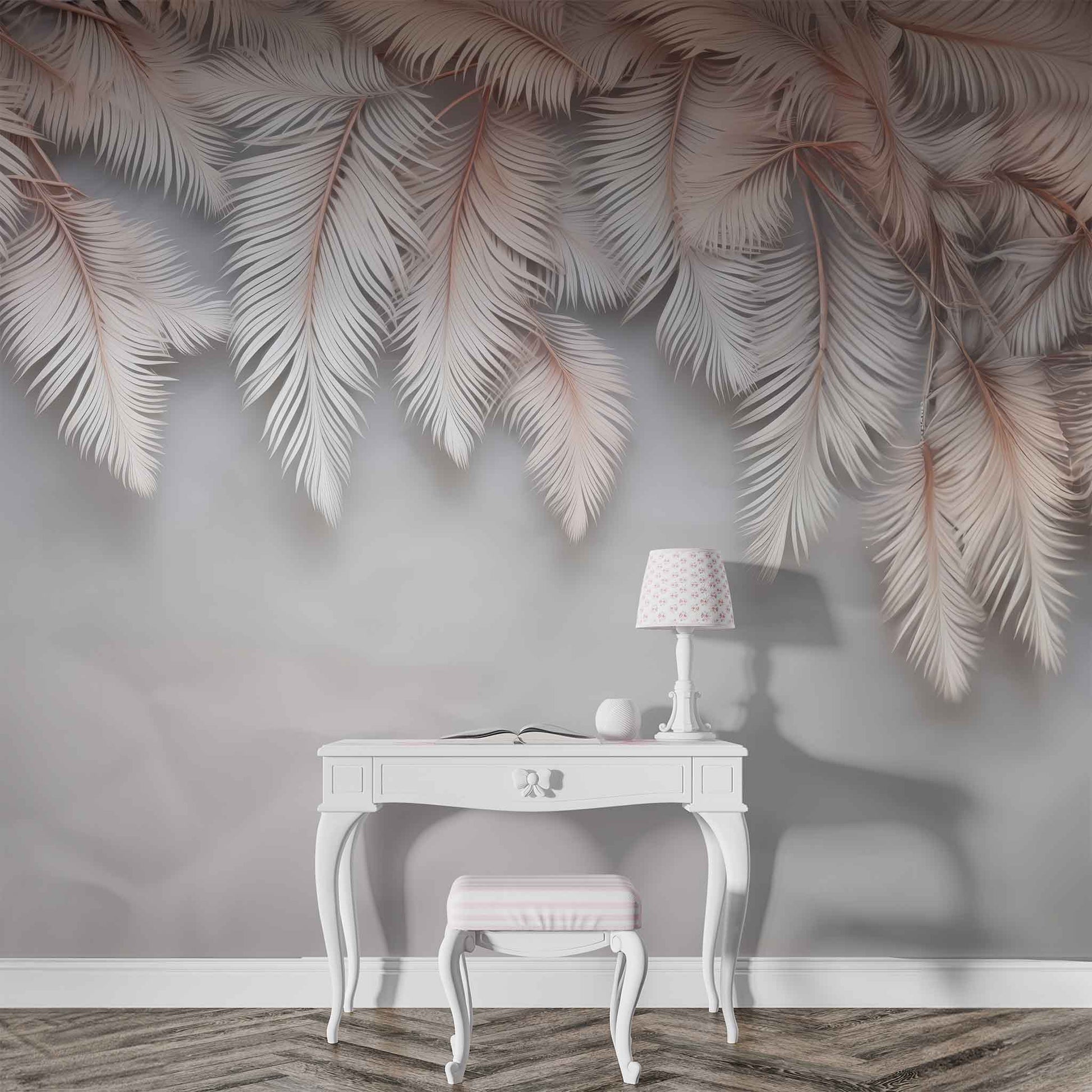 Rose Beige Feather Wallpaper | Elegant Feather Design for Modern Interiors YD-02409
