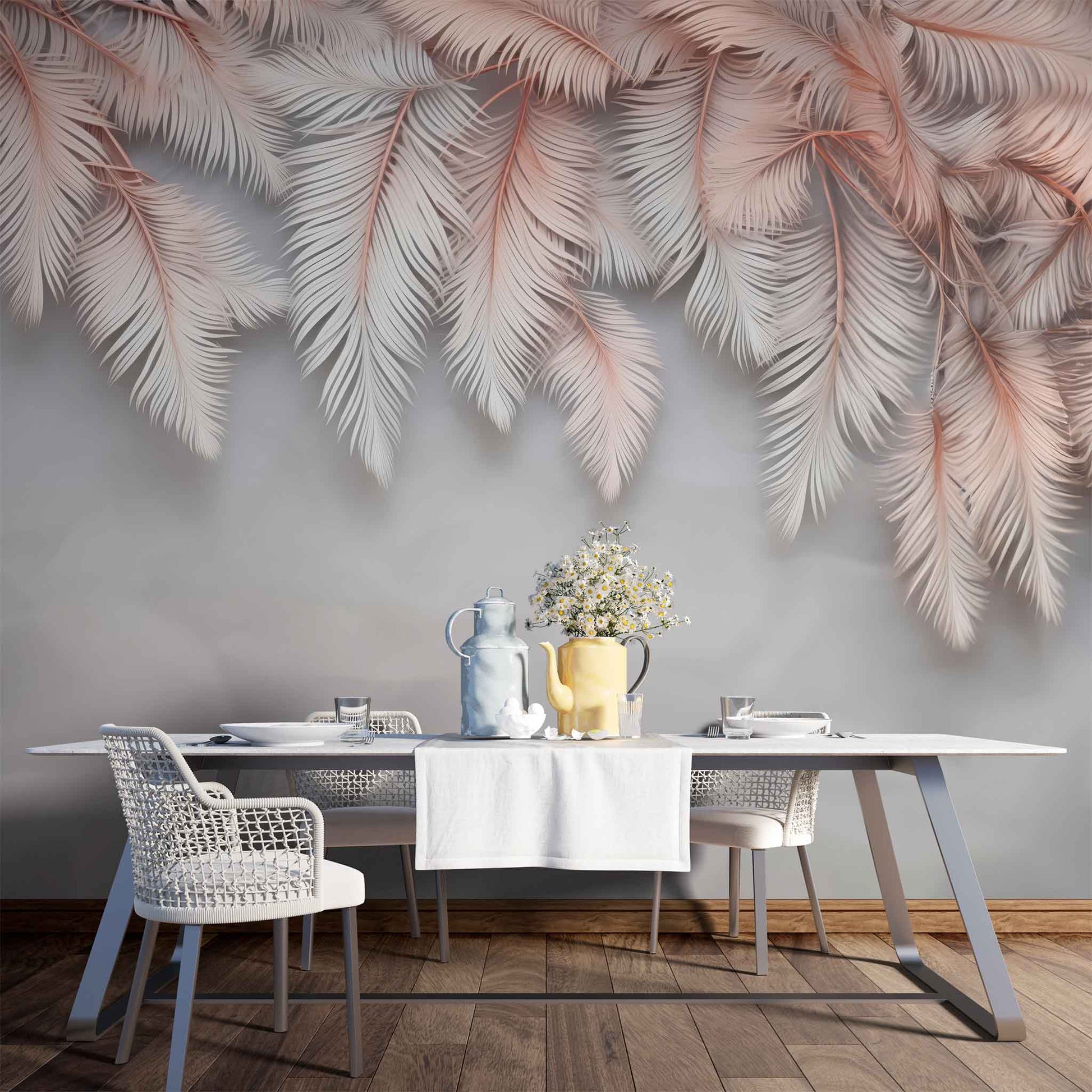 Rose Beige Feather Wallpaper | Elegant Feather Design for Modern Interiors YD-02409