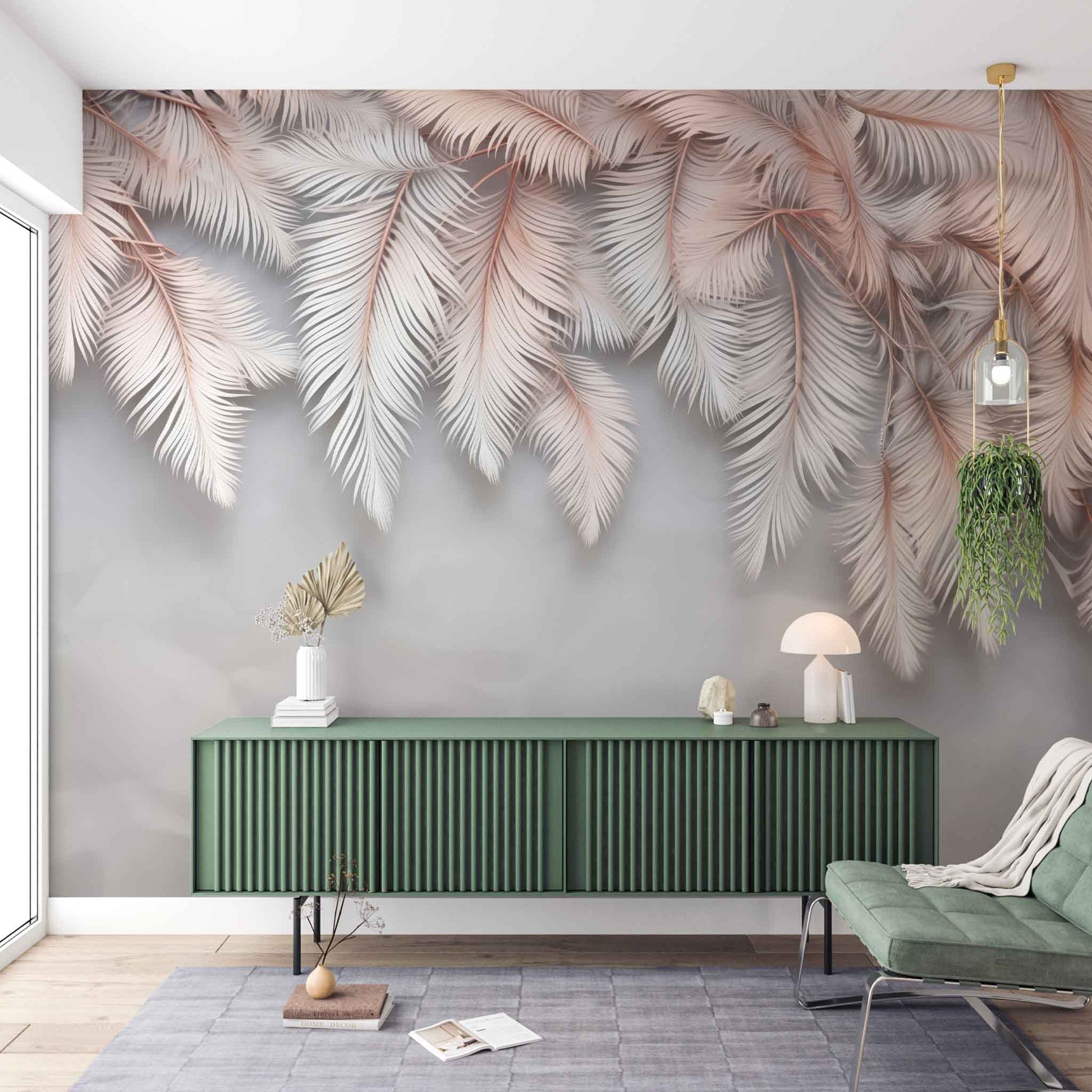 Rose Beige Feather Wallpaper | Elegant Feather Design for Modern Interiors YD-02409