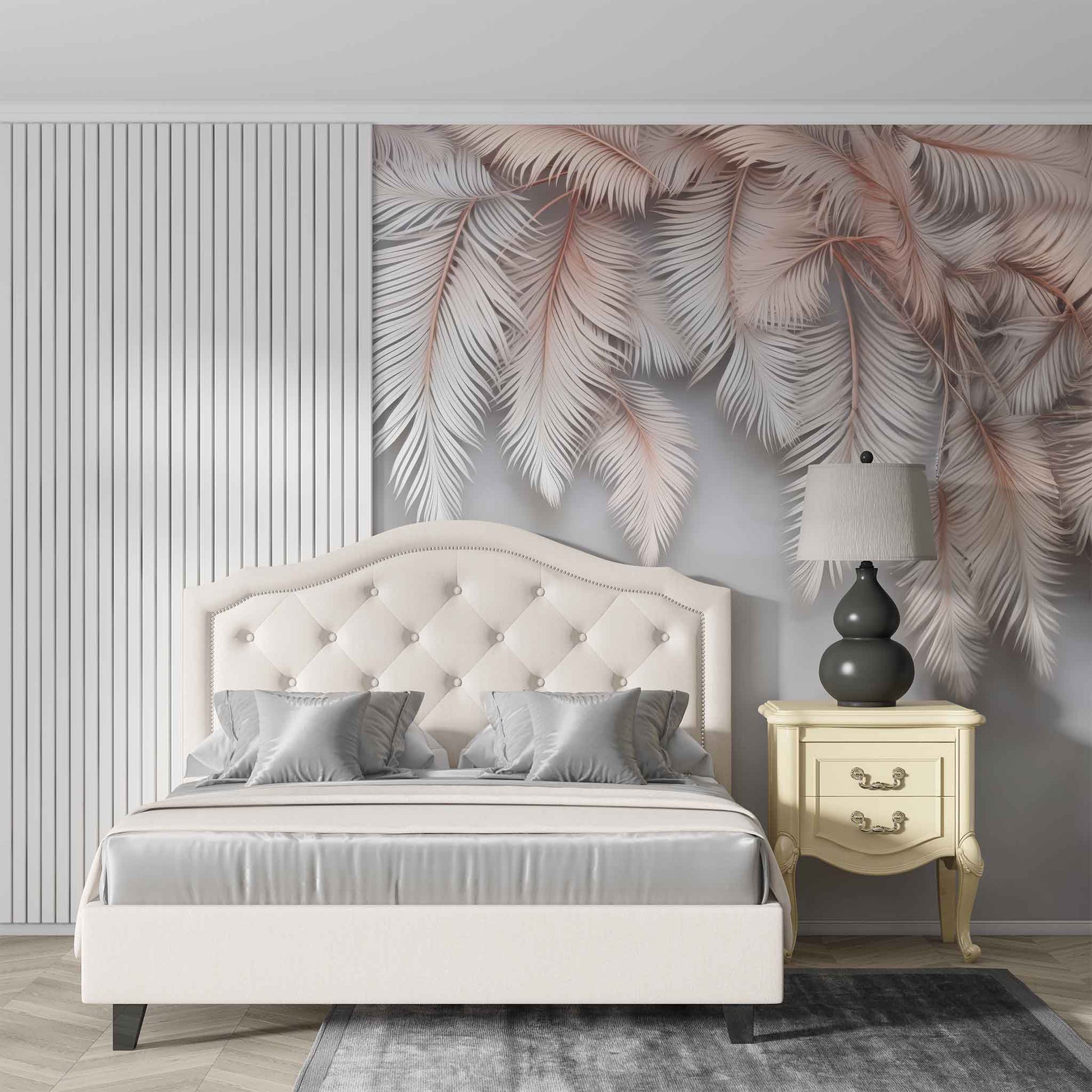 Rose Beige Feather Wallpaper | Elegant Feather Design for Modern Interiors YD-02409