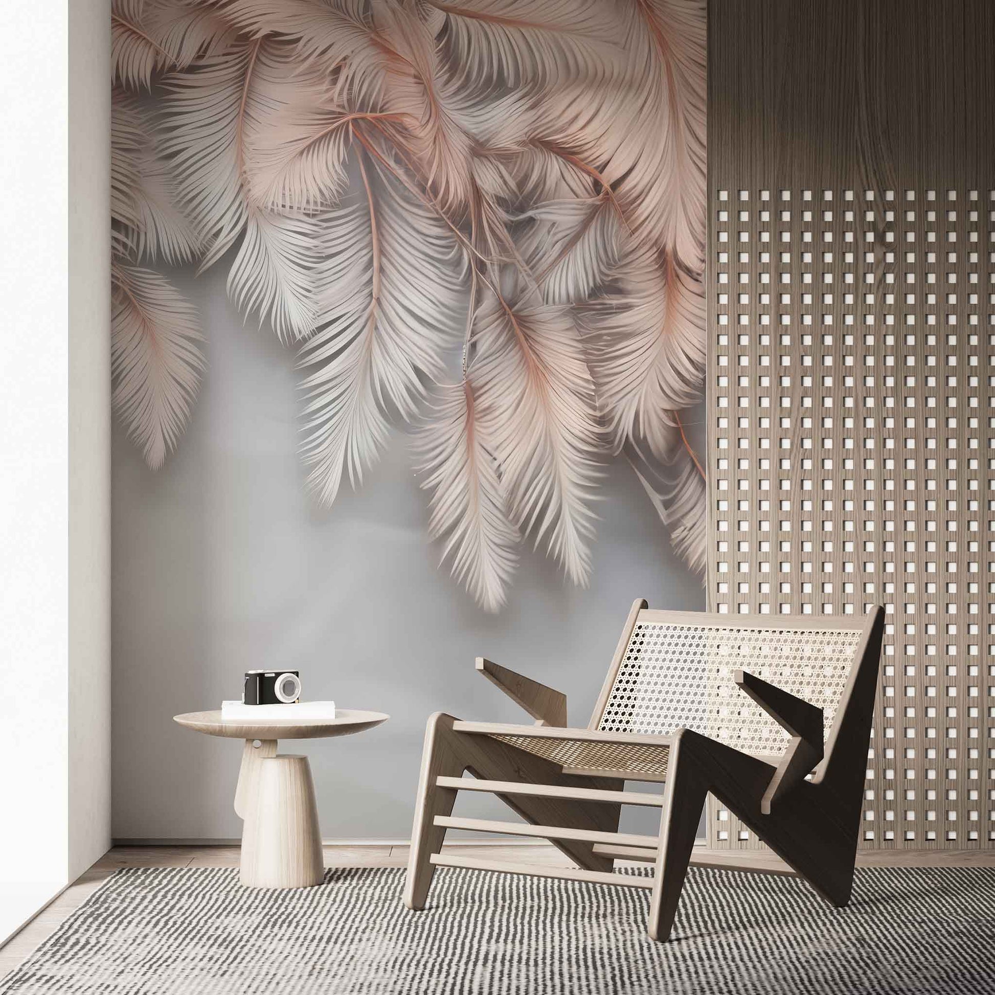 Rose Beige Feather Wallpaper | Elegant Feather Design for Modern Interiors YD-02409