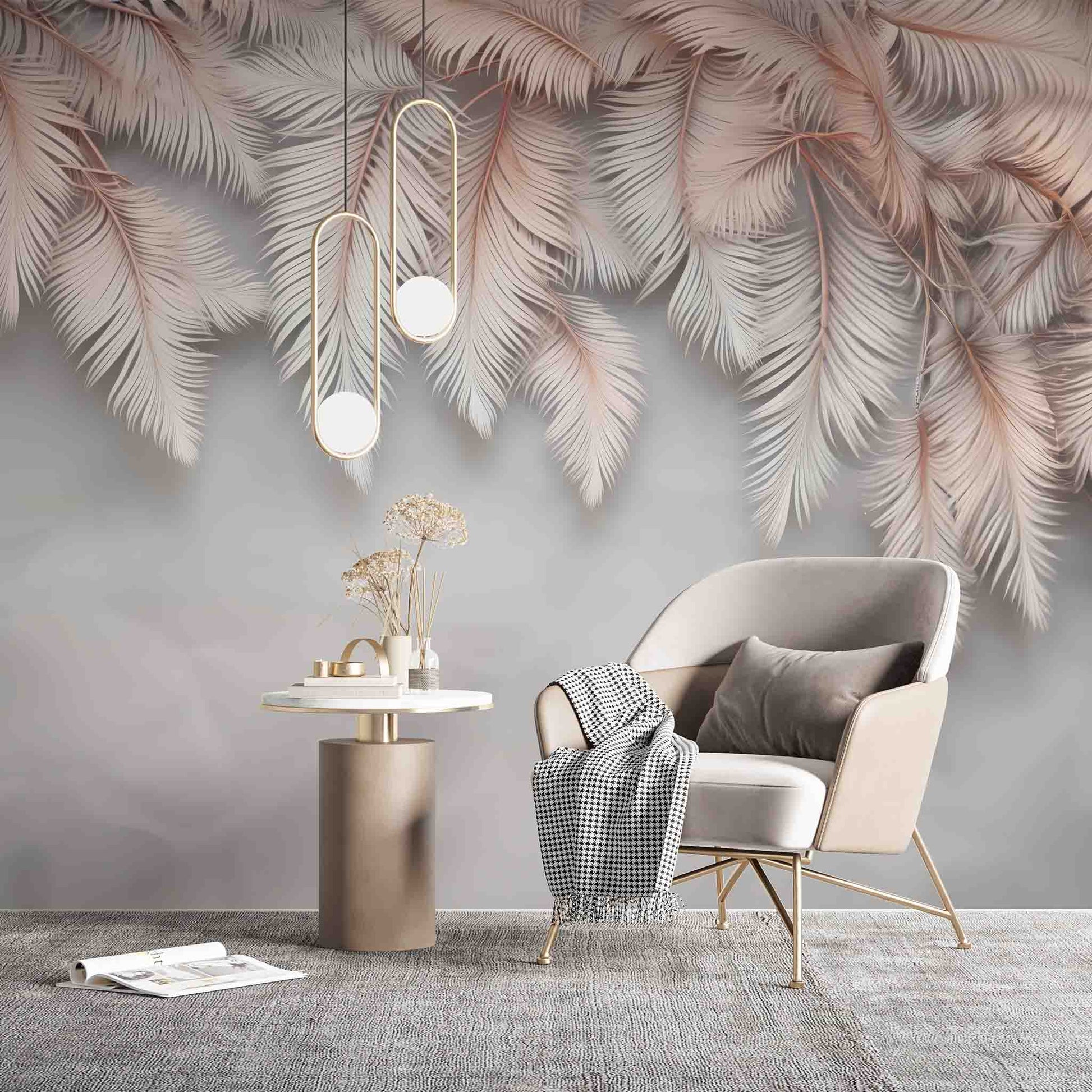 Rose Beige Feather Wallpaper | Elegant Feather Design for Modern Interiors YD-02409