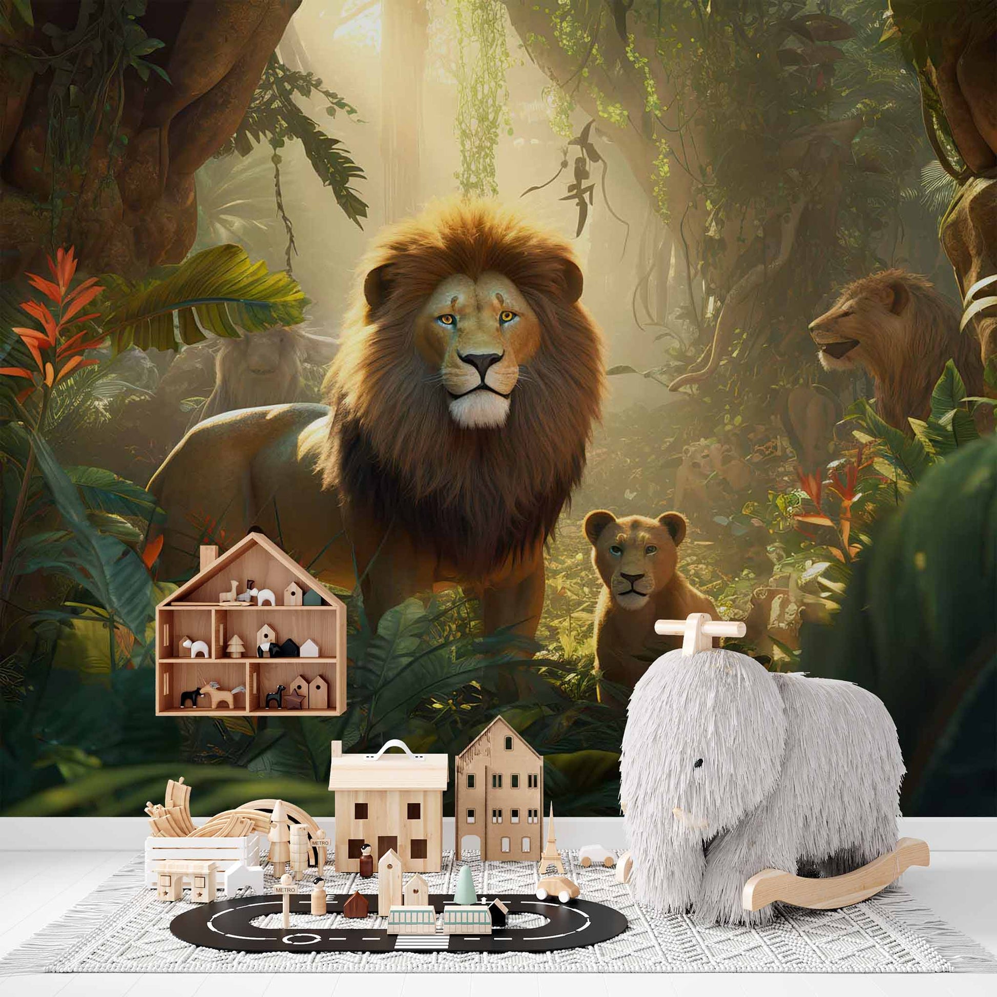 Safari Adventure Wild Lion Family Wall Mural Wallpaper YH-00854
