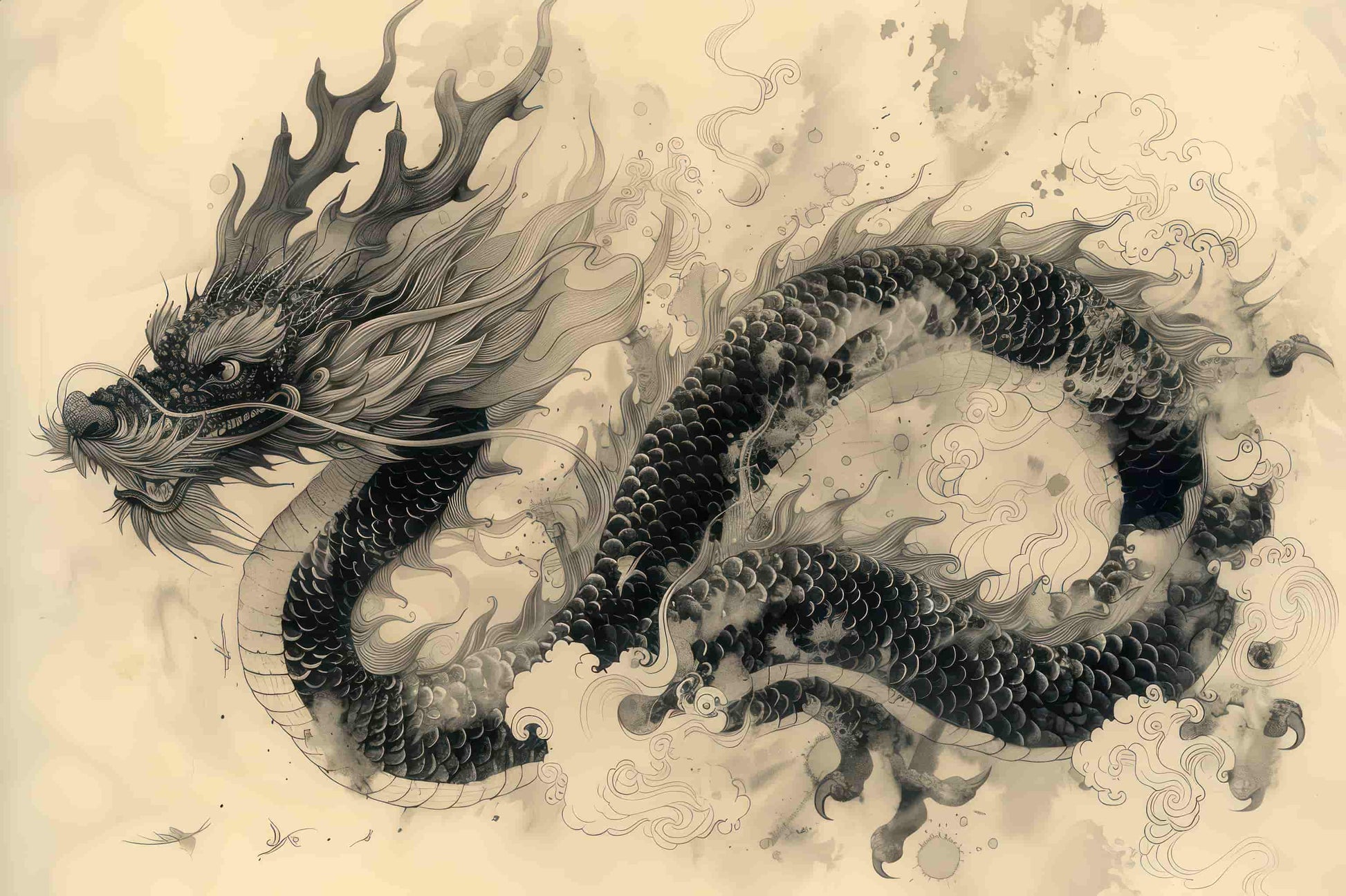 Sketch Dragon Wallpaper | Chinese Dragon Wallpaper YCO-03008