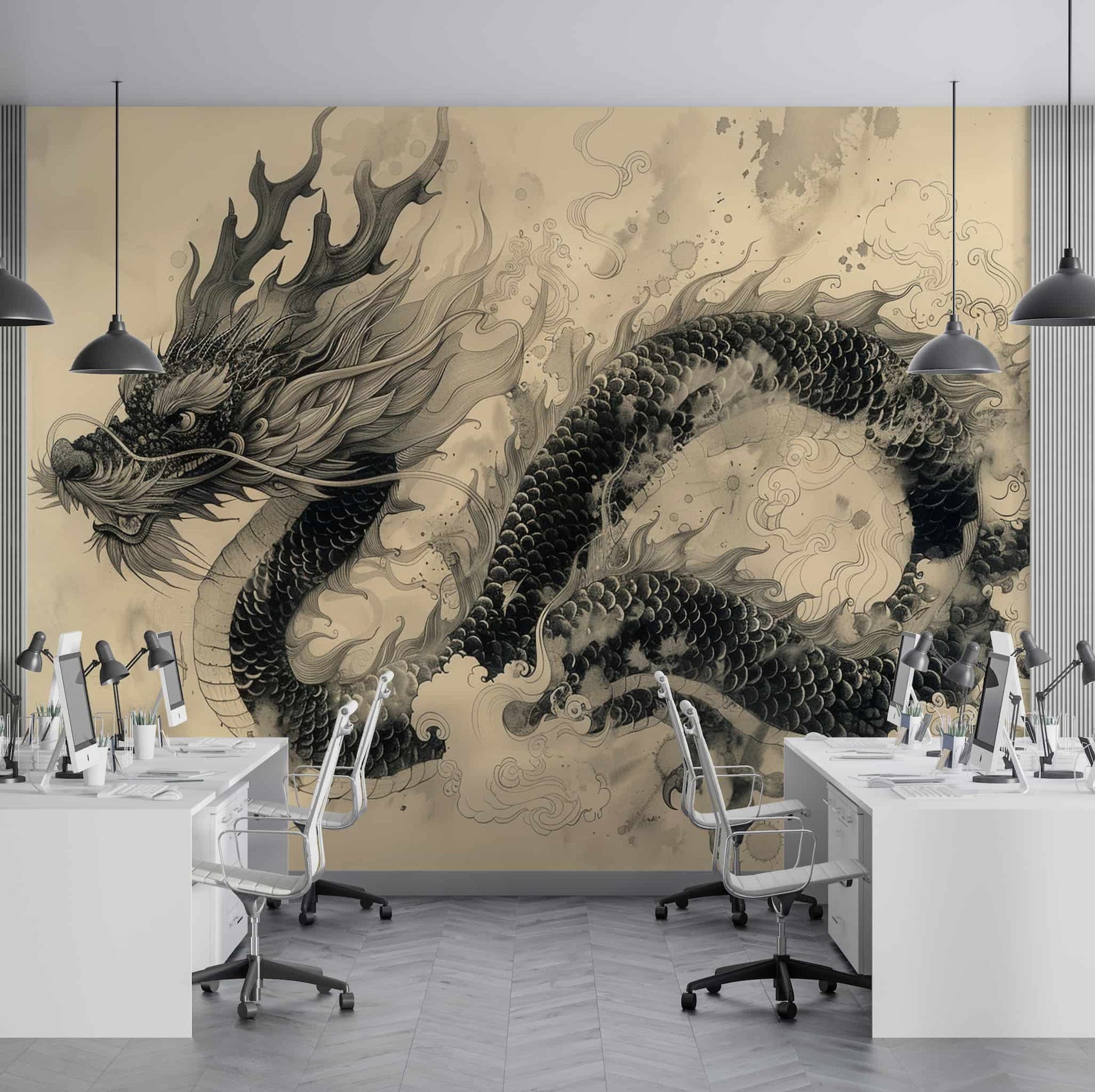 Sketch Dragon Wallpaper | Chinese Dragon Wallpaper YCO-03008