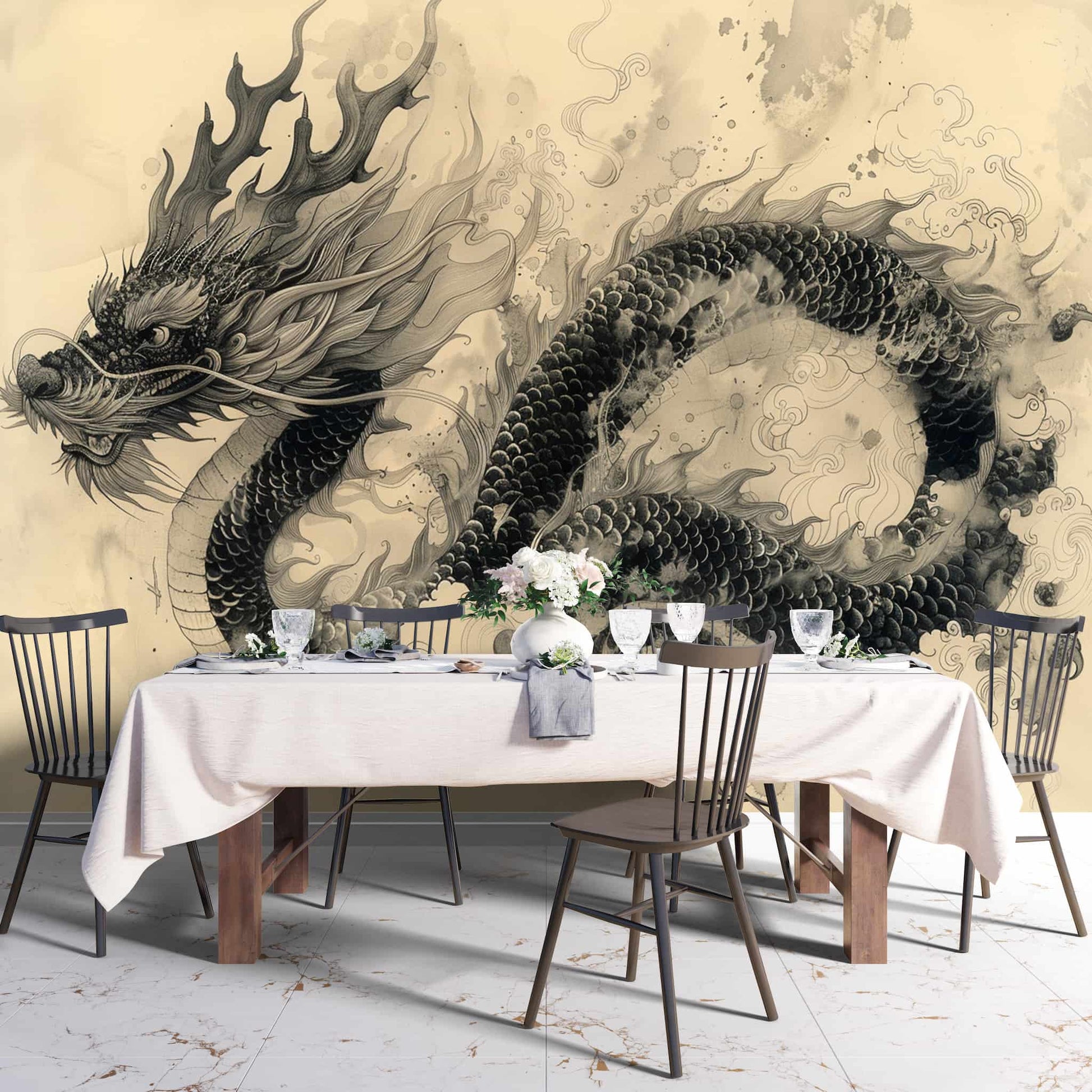 Sketch Dragon Wallpaper | Chinese Dragon Wallpaper YCO-03008